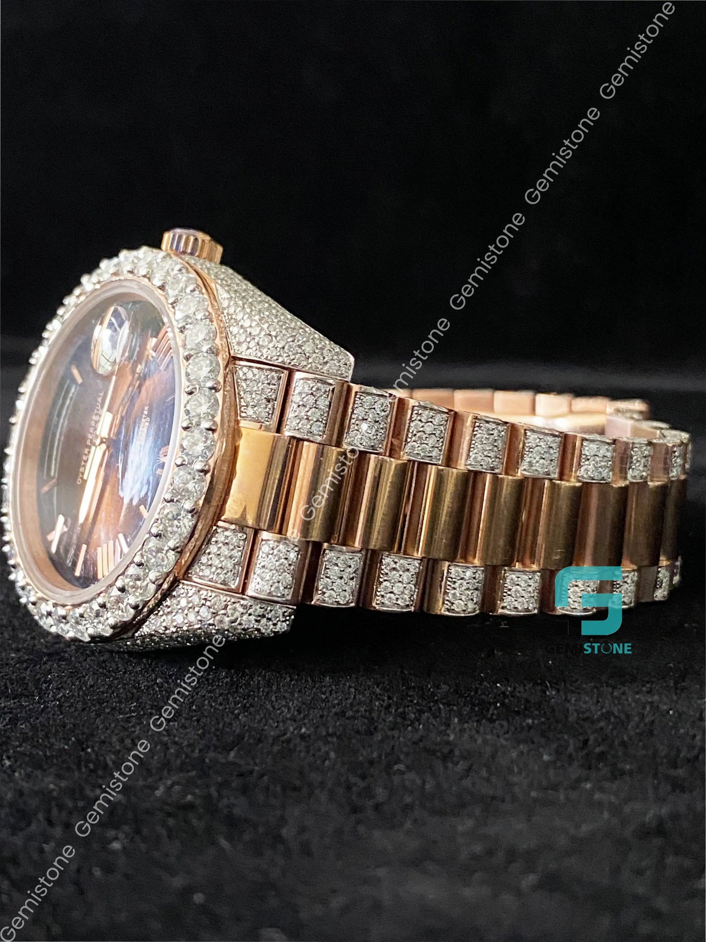 41MM Chocolate Dial Roman Numerals Bezel Dial Diamond Moissanite Watch