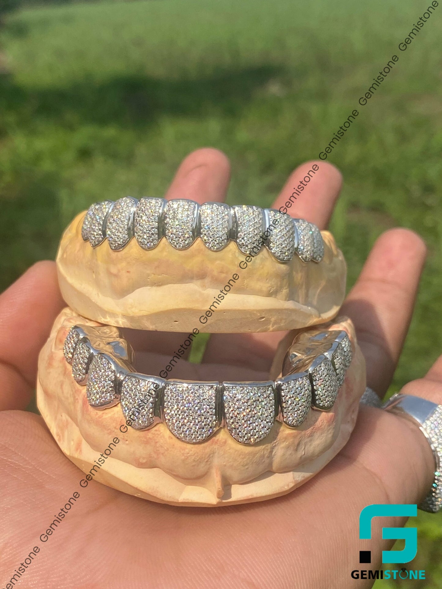 Custom Perm Cut Moissanite Iced Out Teeth 925 Silver