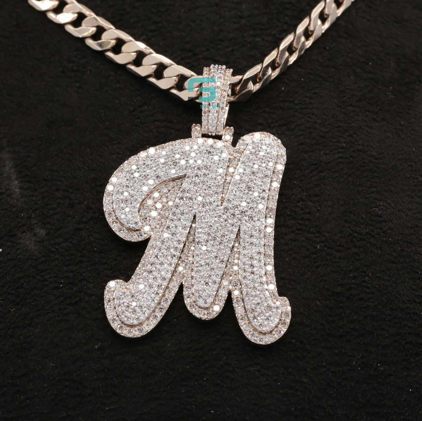 Men's 14K Gold VVS Round Moissanite Fully Iced Out M Pendant