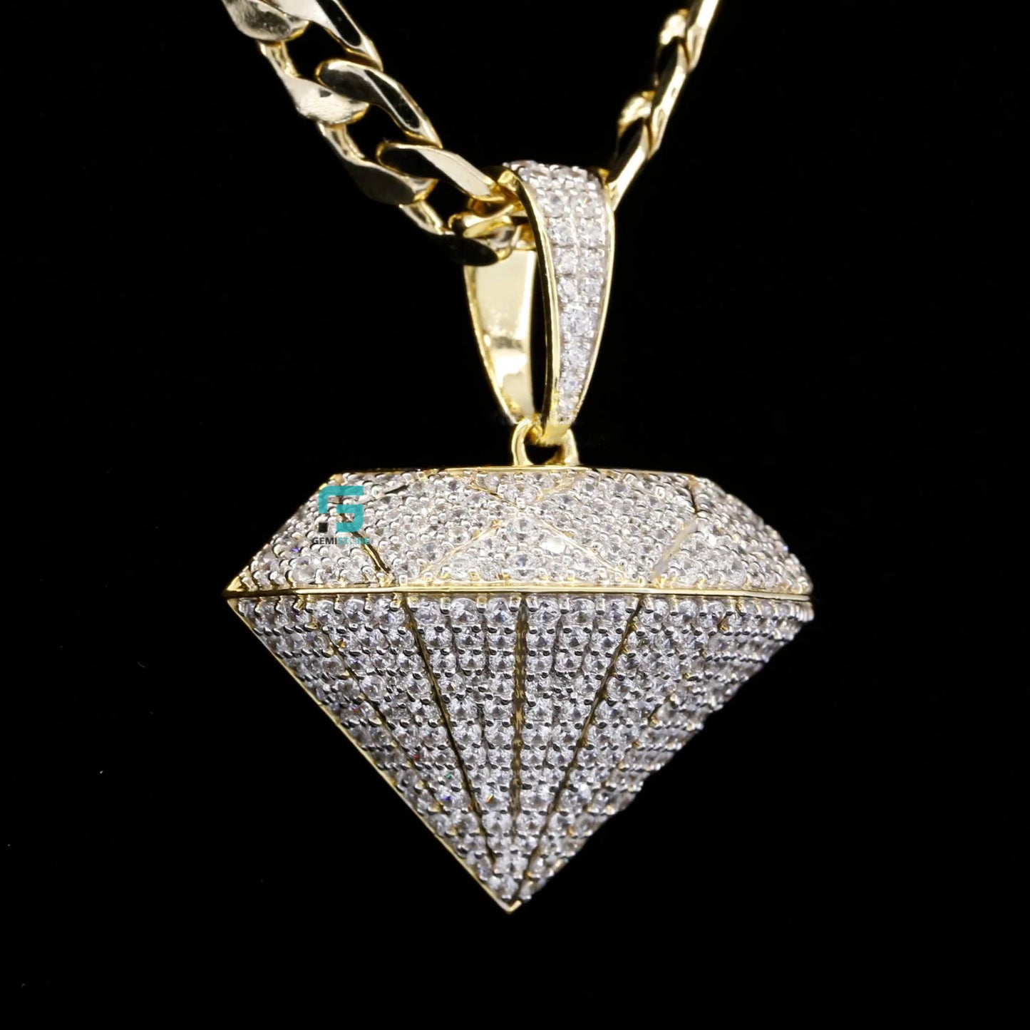 14K Gold Men's Hip Hop Style Moissanite DIAMOND Shaped Pendant