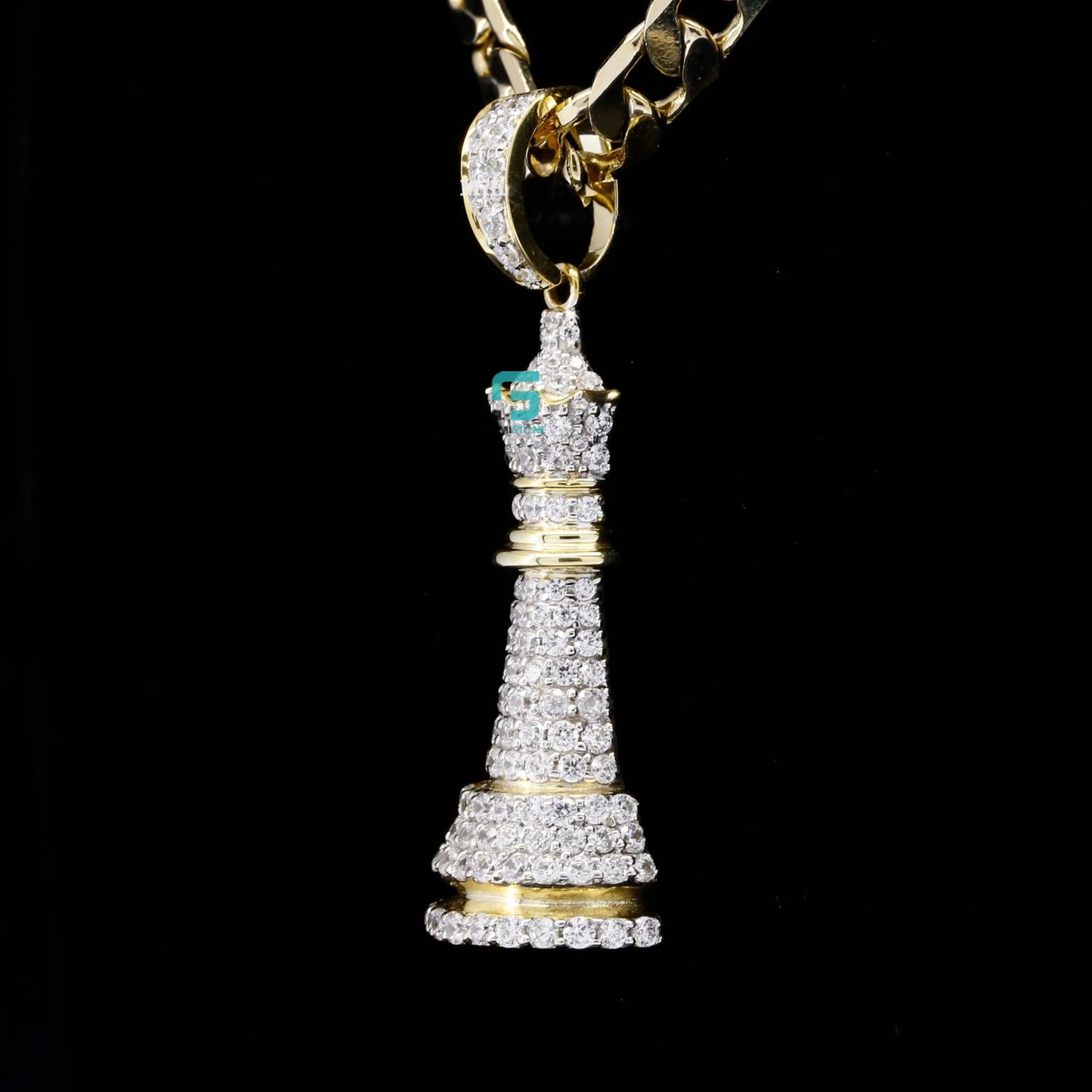 Chess Queen Shape Moissanite Fully Iced Out Bust Down Pendant