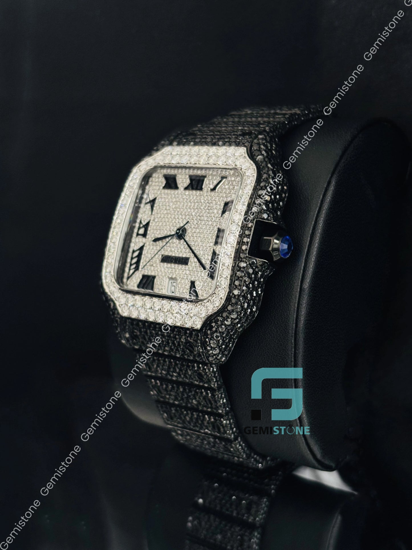Bust Down Moissanite Black_ White Diamond Watch