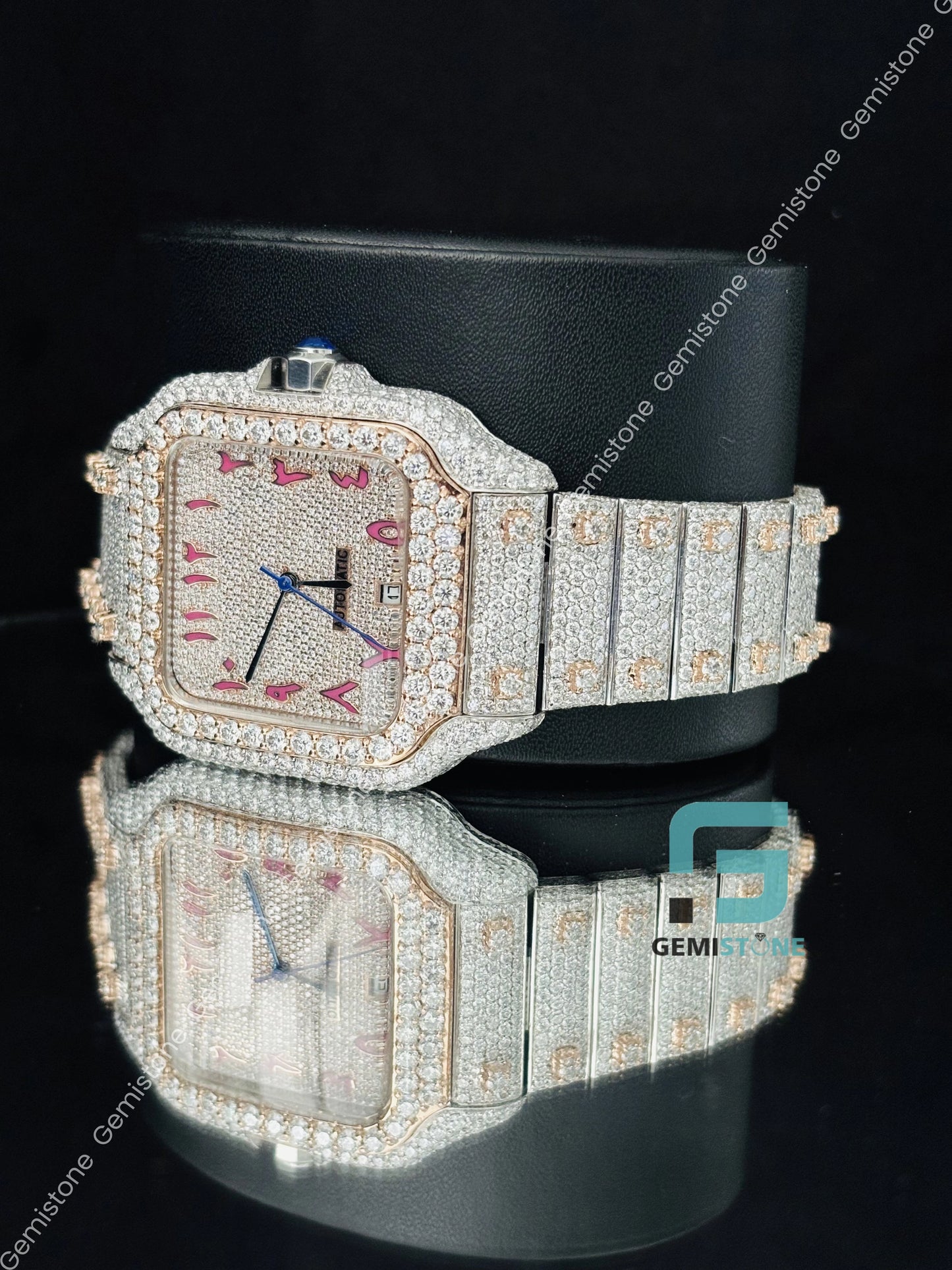 Bust Down Moissanite Dual Tone Cartier Moissanite Watch