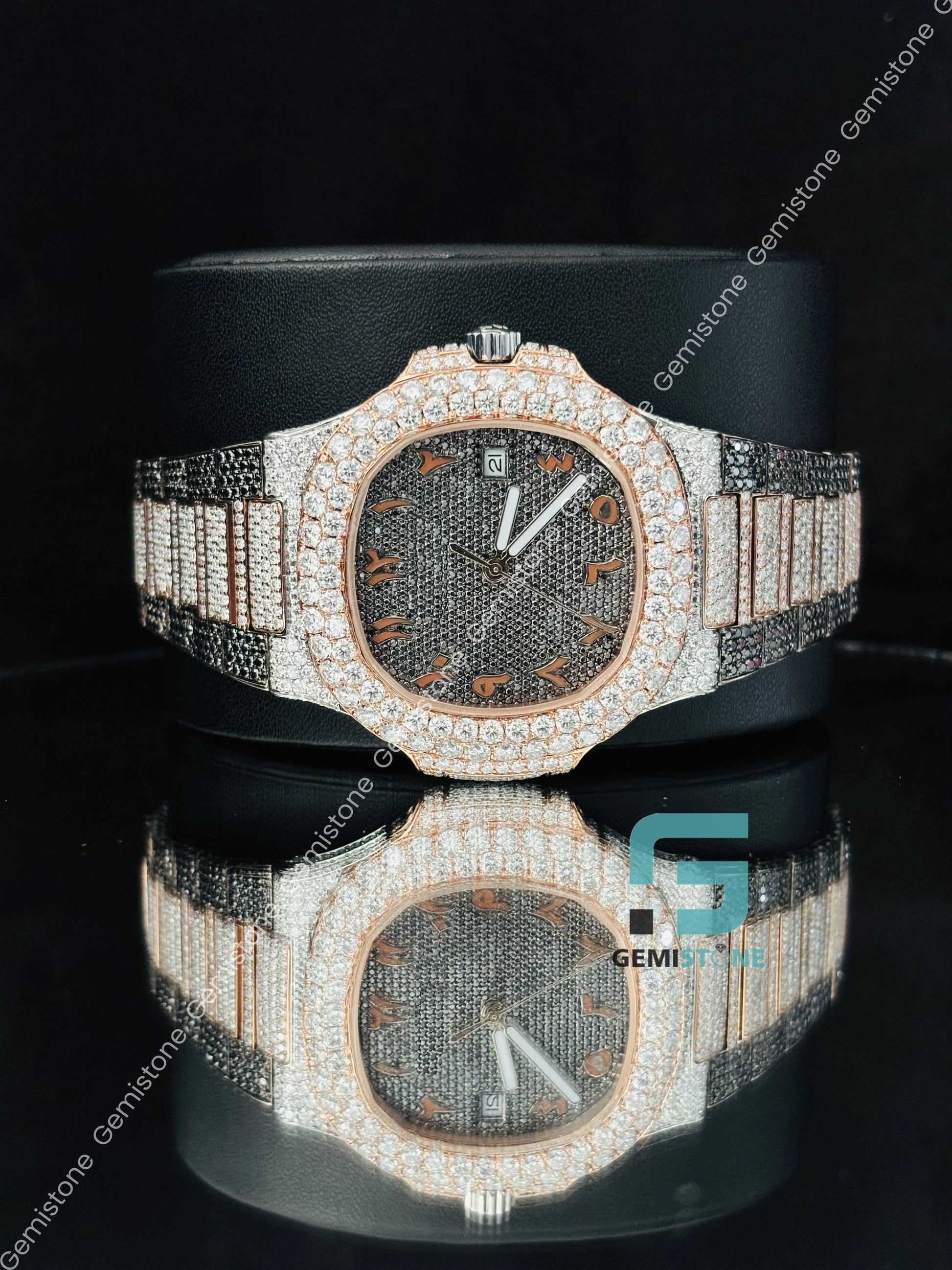 Bust Down Moissanite White_ Black Diamond Watch