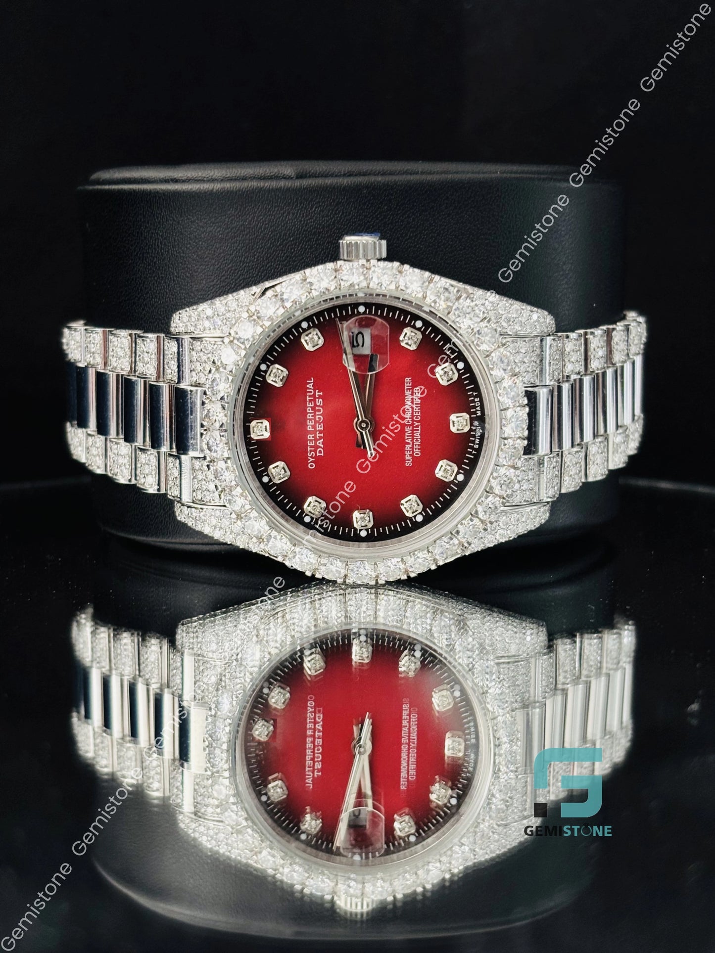 Bust Down Red Dial Moissanite watch