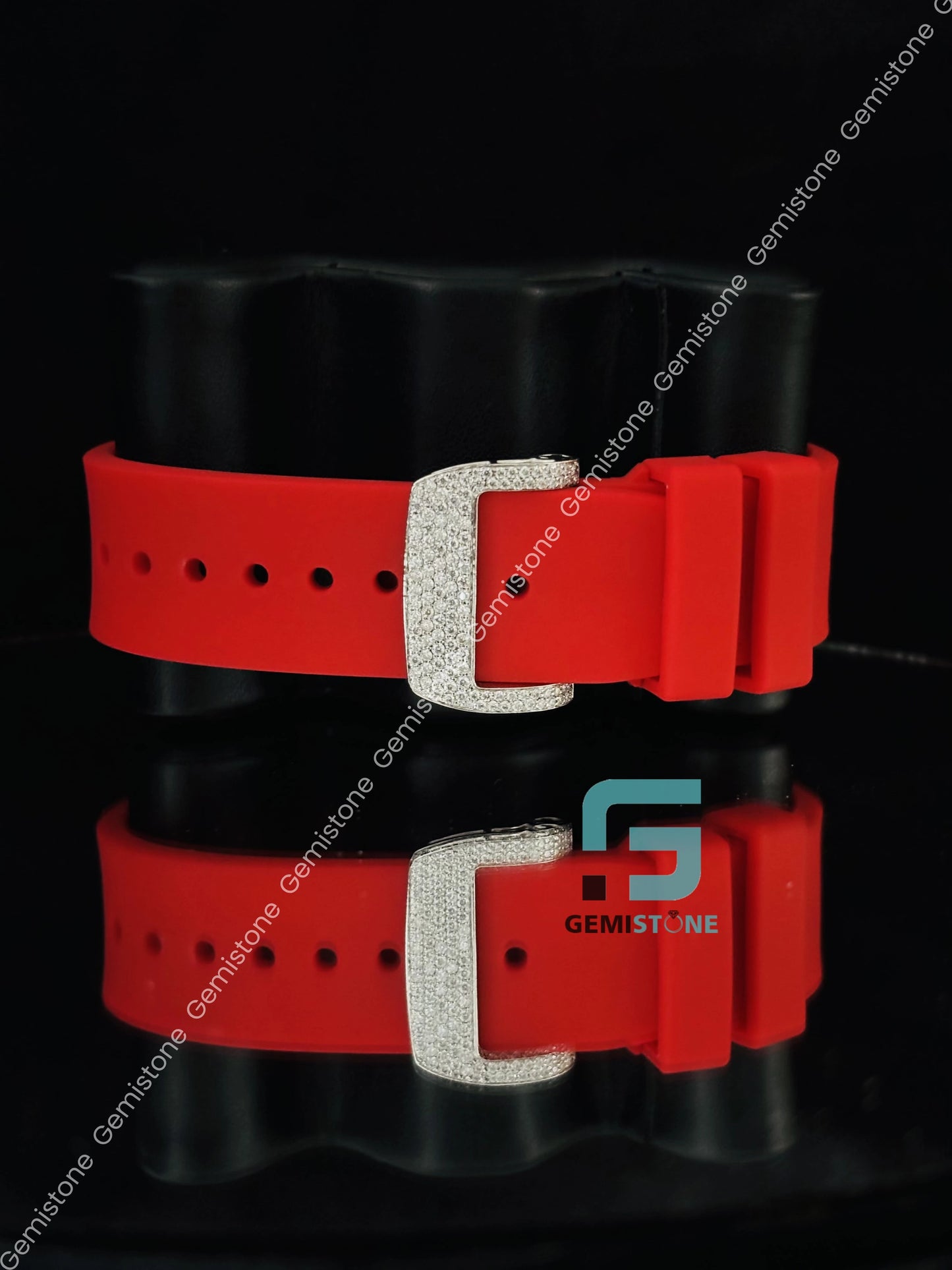 Bust Down Red Silicon Belt Hip Hop Moissanite Watch For Him