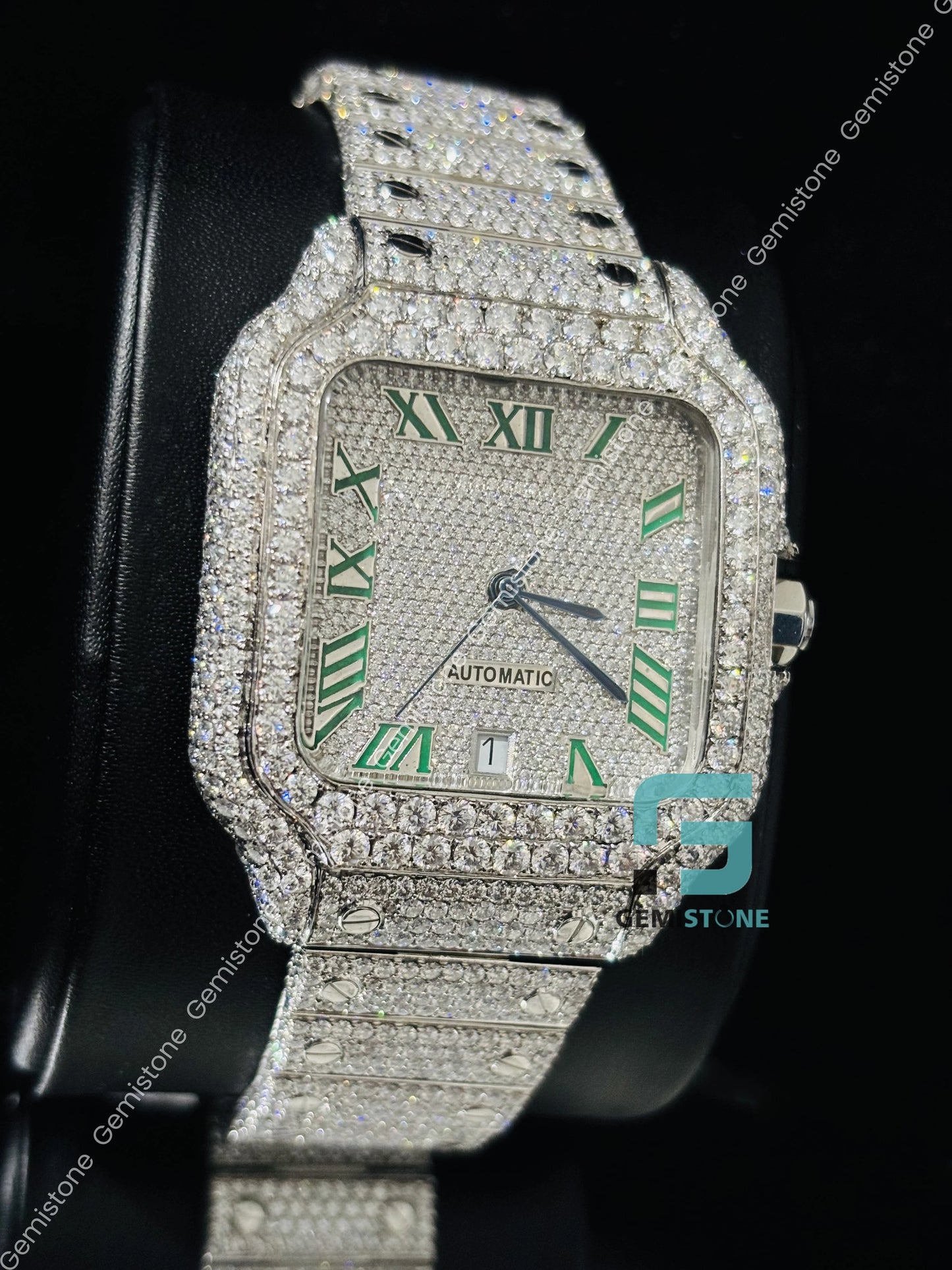 Cartier Moissanite Green Roman Number Moissanite Watch