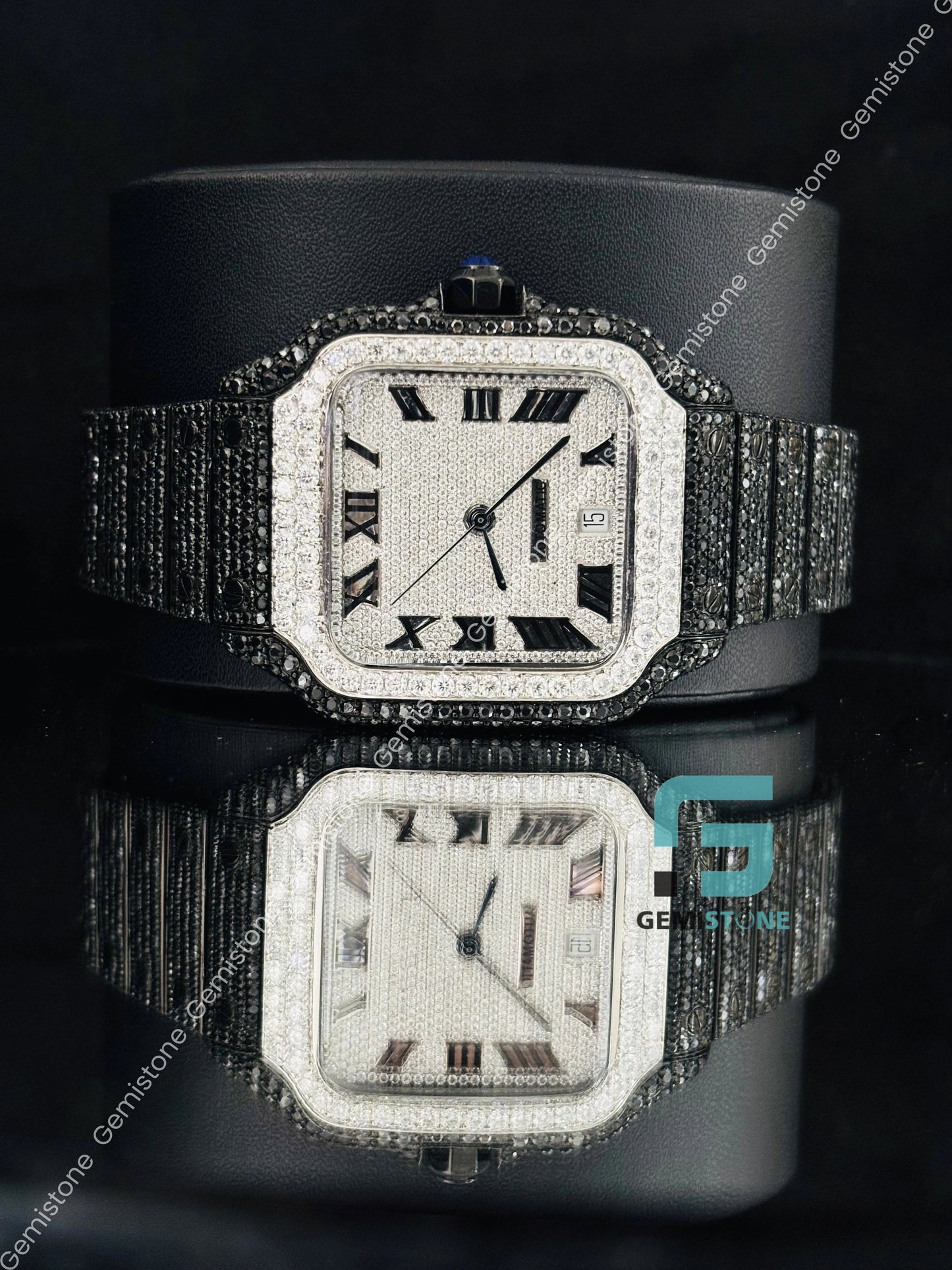 Cartier Moissanite White_ Black Diamond Watch