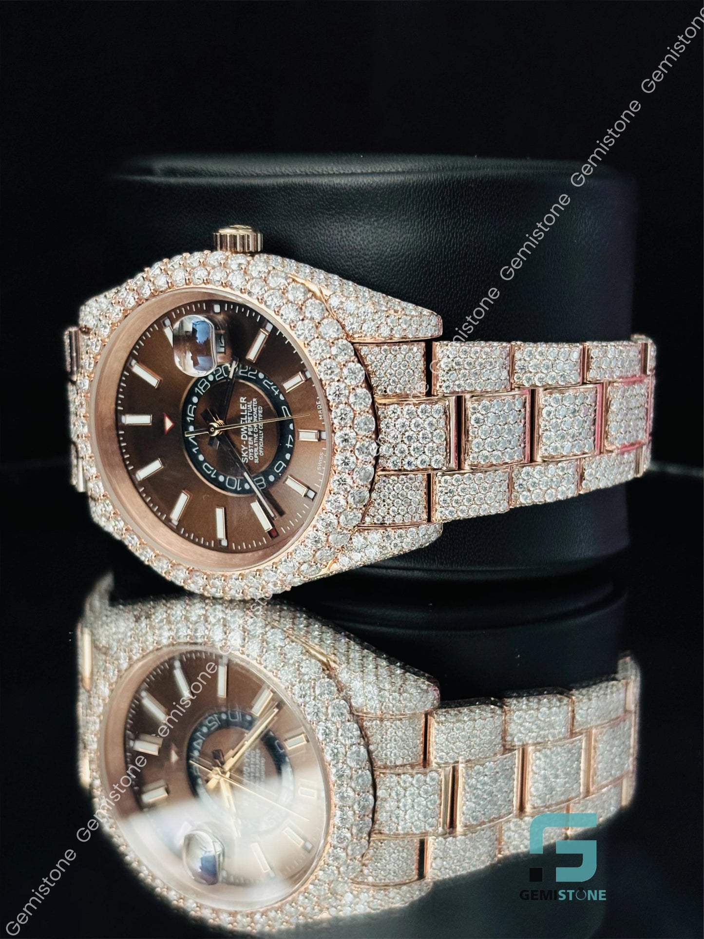 41MM Sky Dweller Chocolate Dial Moissanite Bust Down Watch
