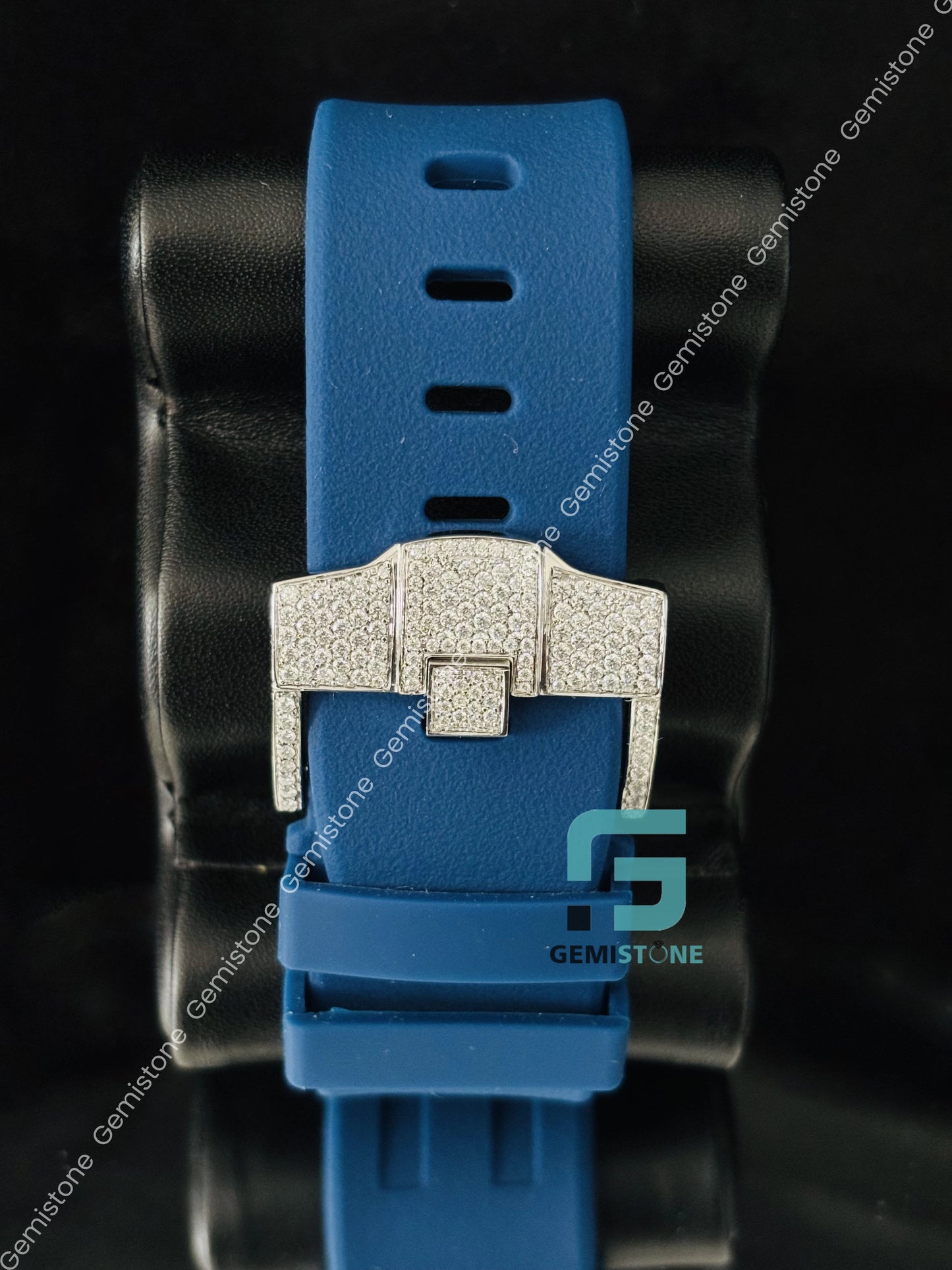 Chronograph Moissanite Blue Silicon Belt Iced Out watch