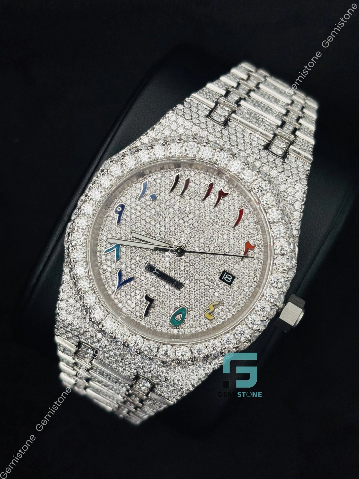 Color full Arabic Moissanite Hip Hop Luxury Bling Bling Watch