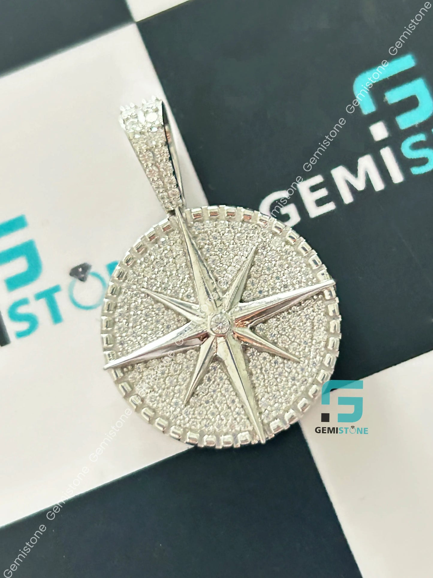 Comapss Style Handmade Custom Moissanite Pendant