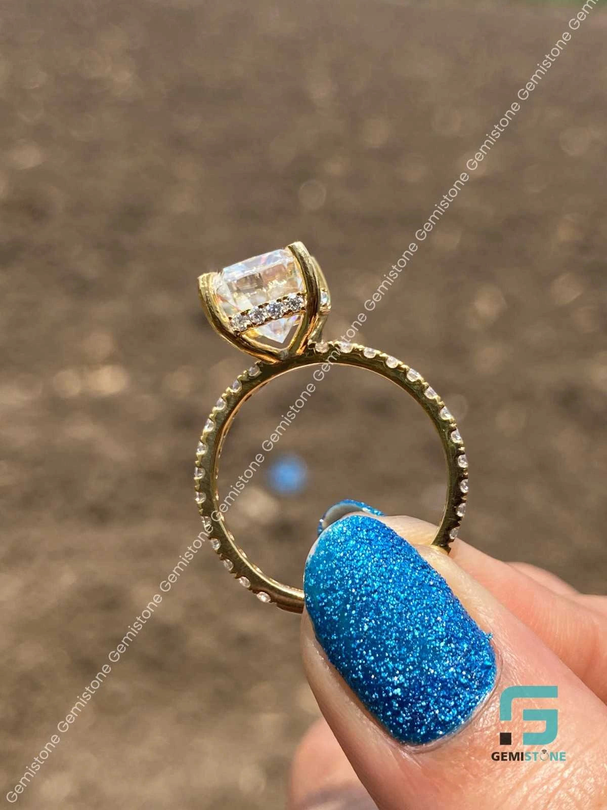 Cushion Cut Pave Moissanite Ring