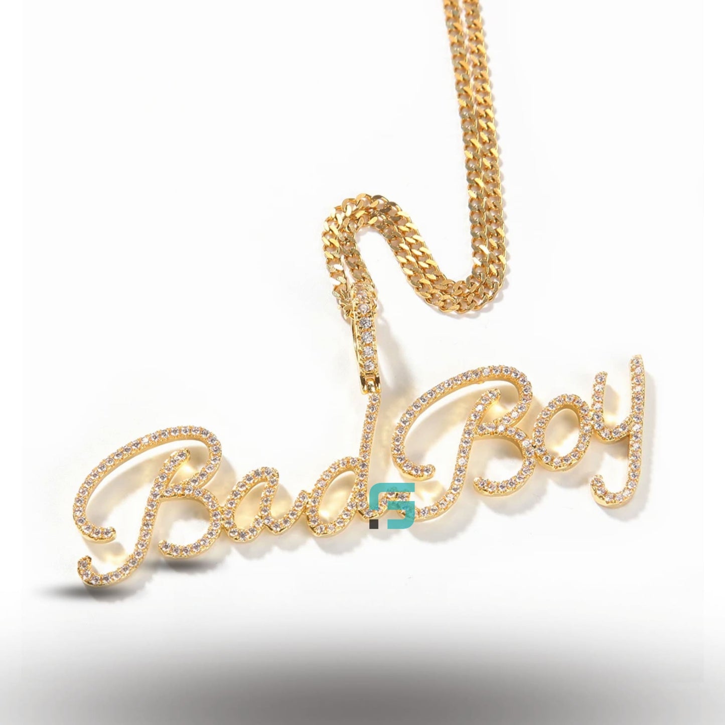 Custom Letter "Bad Boy" Moissanite Bling Pendant Silver