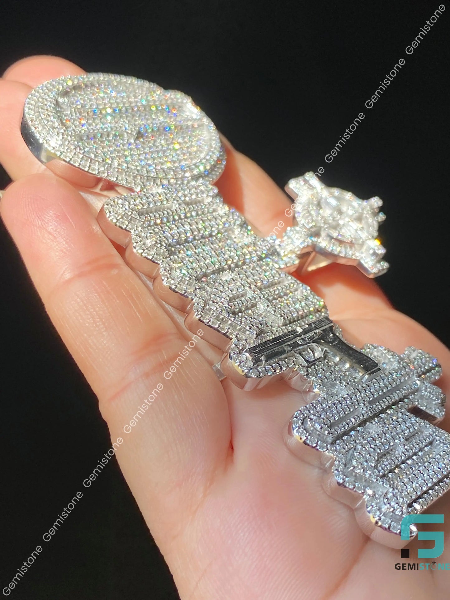 Unisex Fully Iced Out Omerta Moissanite Pendant In 925 Sterling Silver