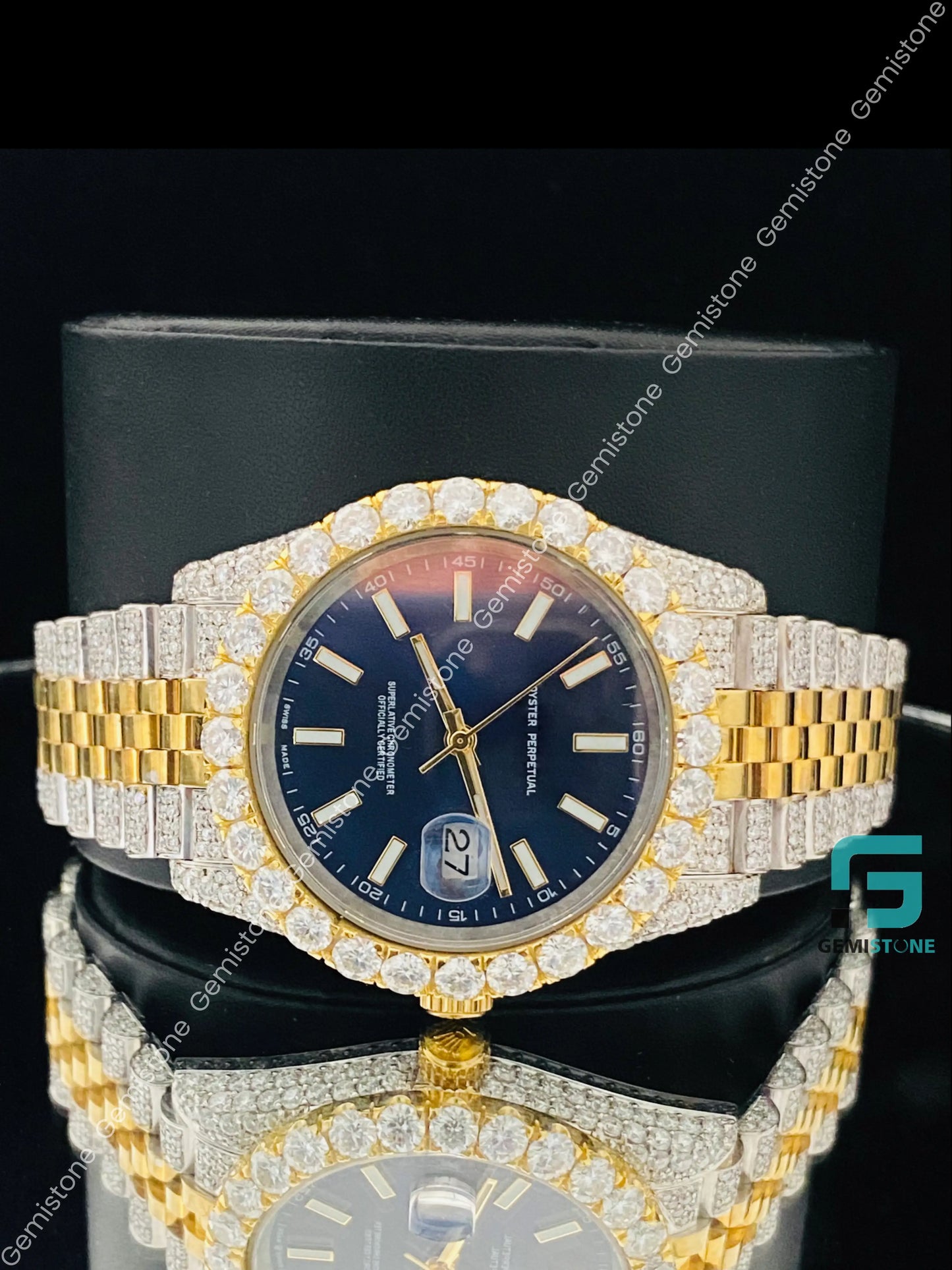 Dark_Blue_Dial_Moissanite_Two_Tone_Moissanite_Watch