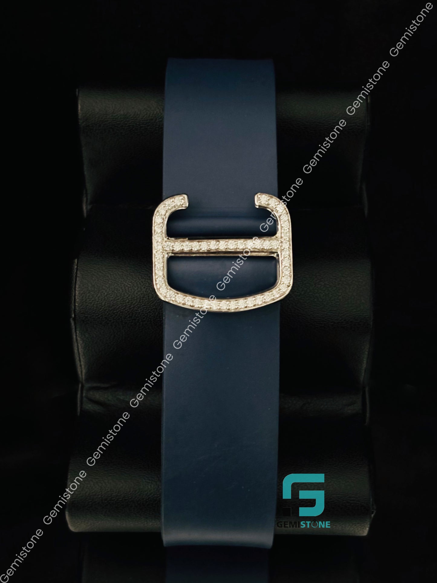 Dark Blue Silicon Belt Moissanite Watch for Men_s