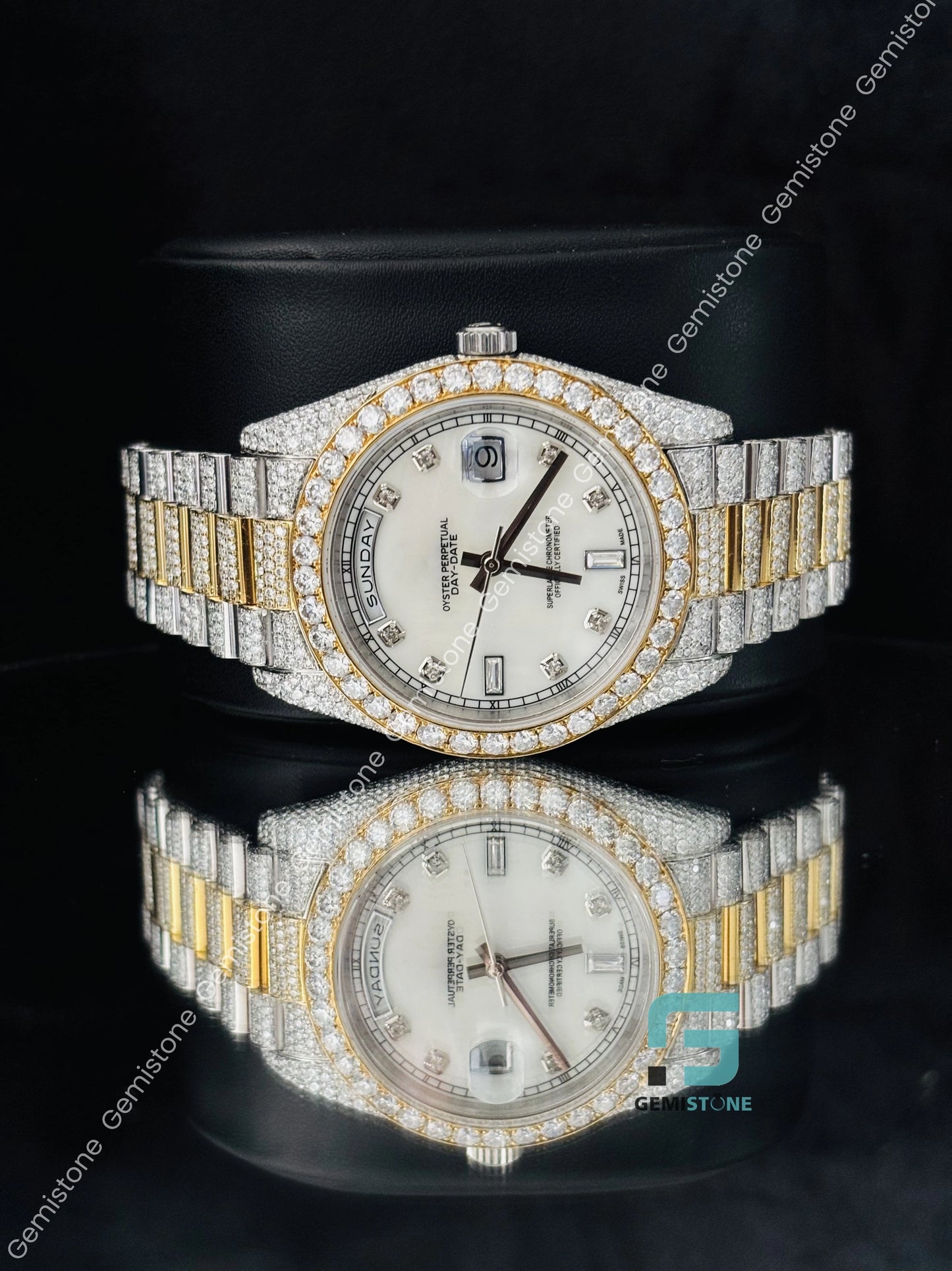 Day Date Moissanite Two Tone Hip Hop Watch