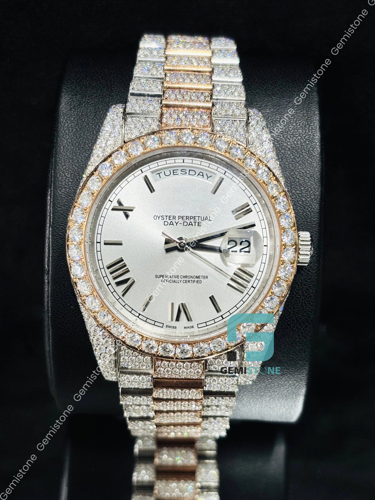Day Date Moissanite Two Tone Hip Hop Watch For Him