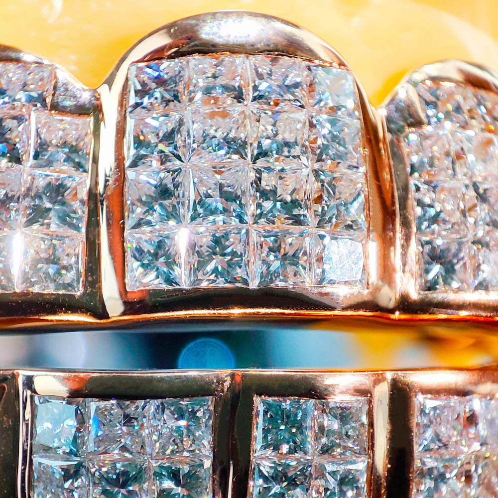 925 Silver Moissanite Invisible Set Princess Cut Grillz For Men