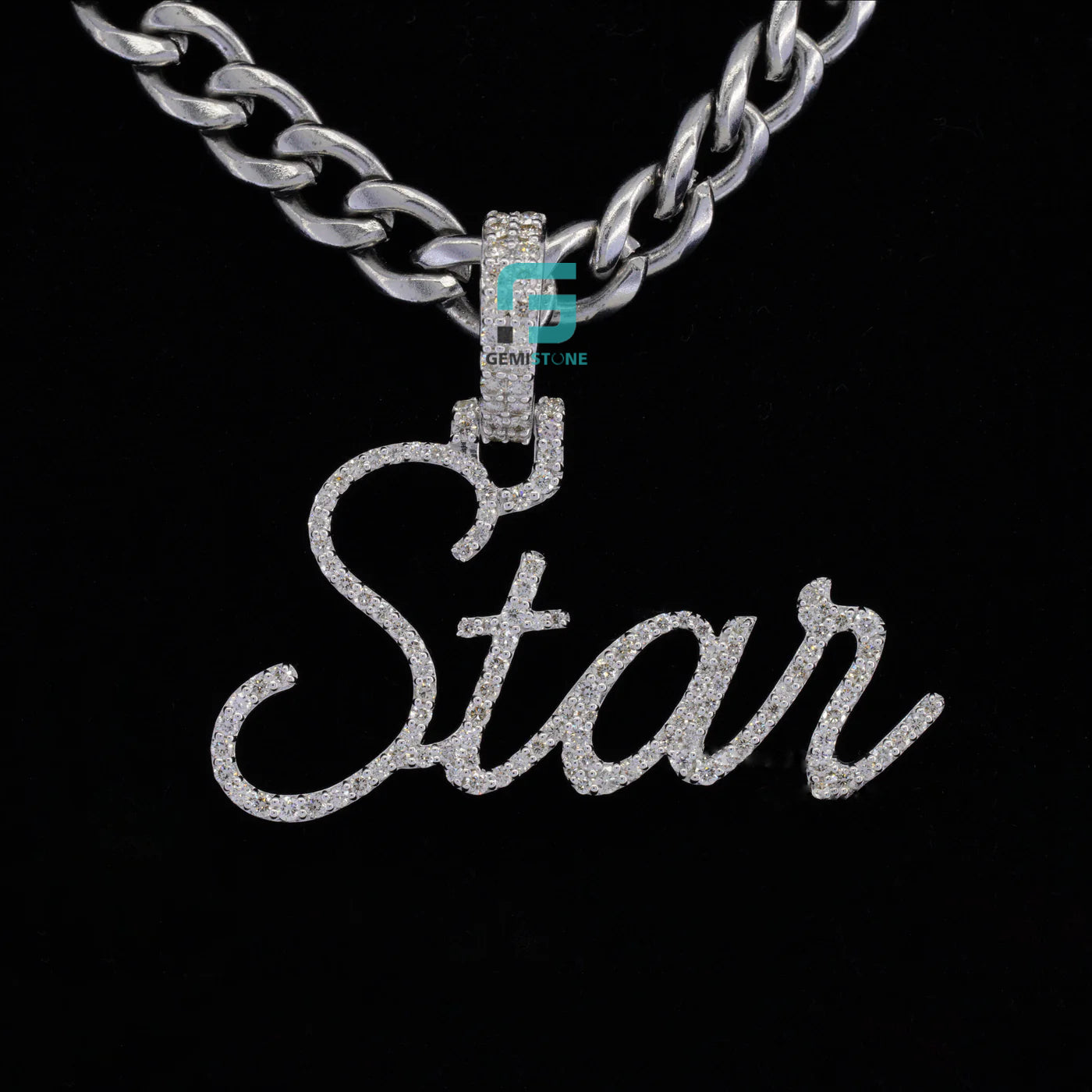 925 Silver Custom Hip Hop Moissanite Diamond Pendant Letter STAR