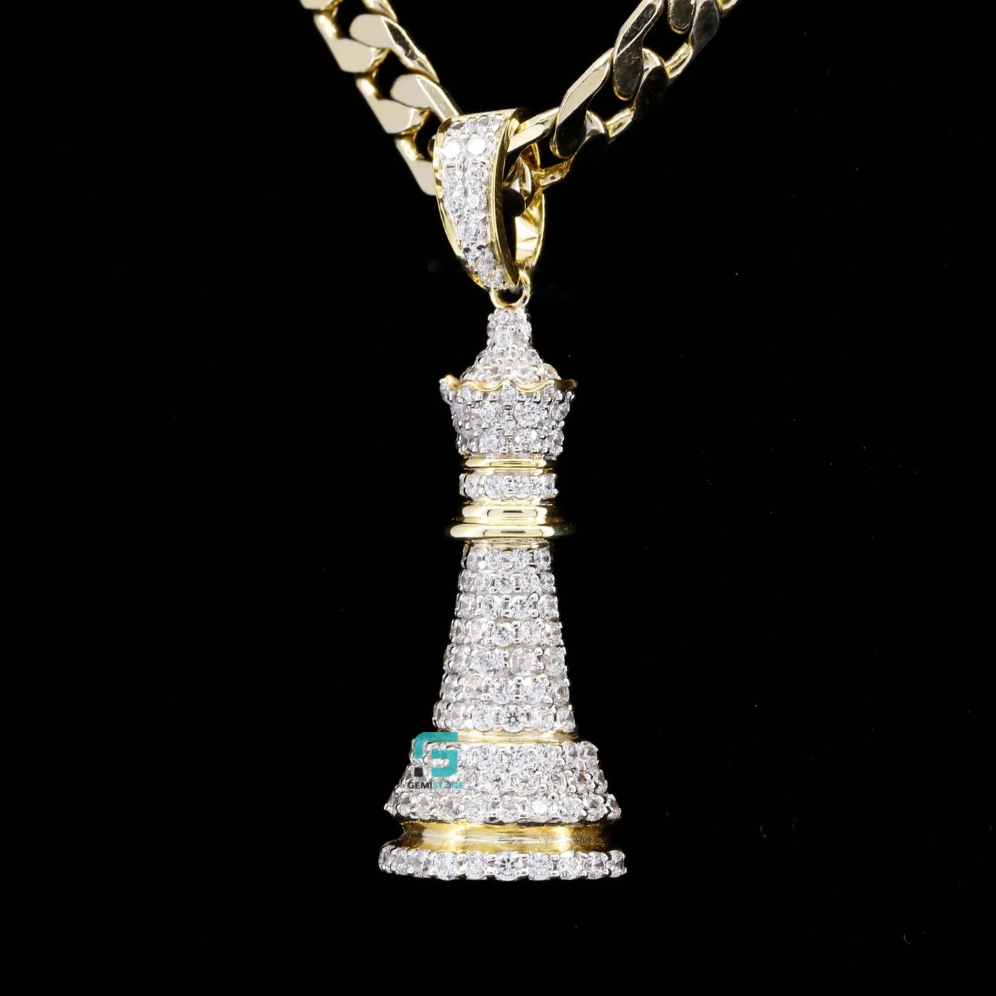 Chess Queen Shape Moissanite Fully Iced Out Bust Down Pendant