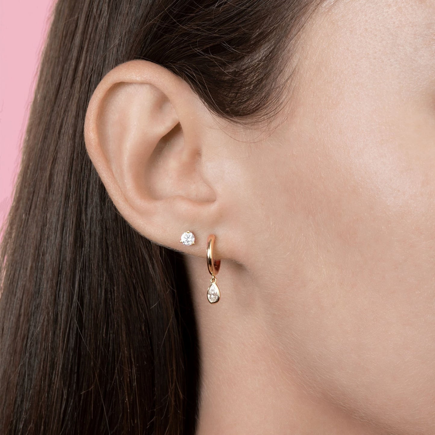 Diamond Solitaire Teardrop Huggie Earrings