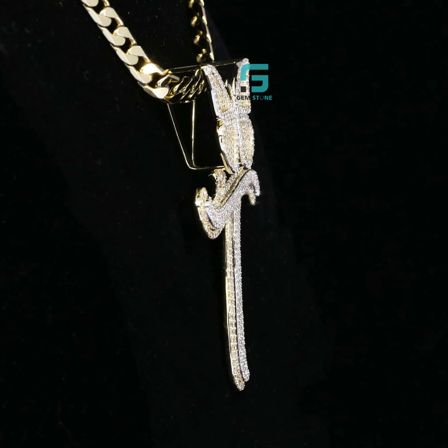 925 Silver Custom Moissanite Iced Butterfly With Diamond T Pendant