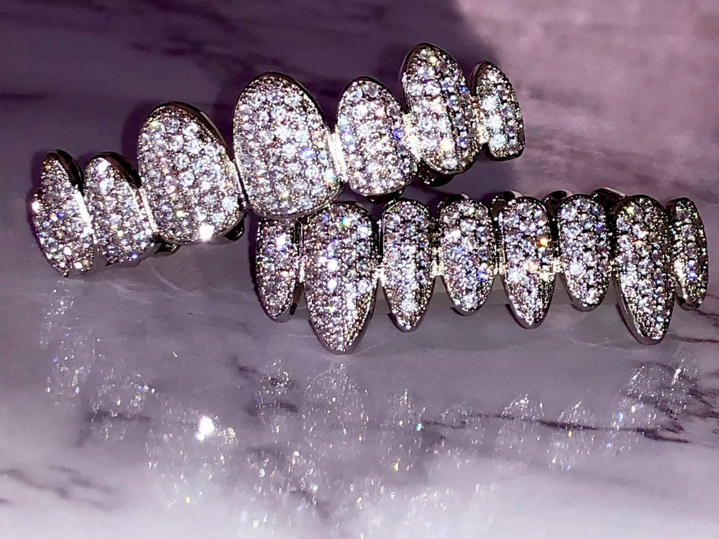 Fully Iced Out Joker Gold VVS Moissanite Diamond Grillz On Teeth
