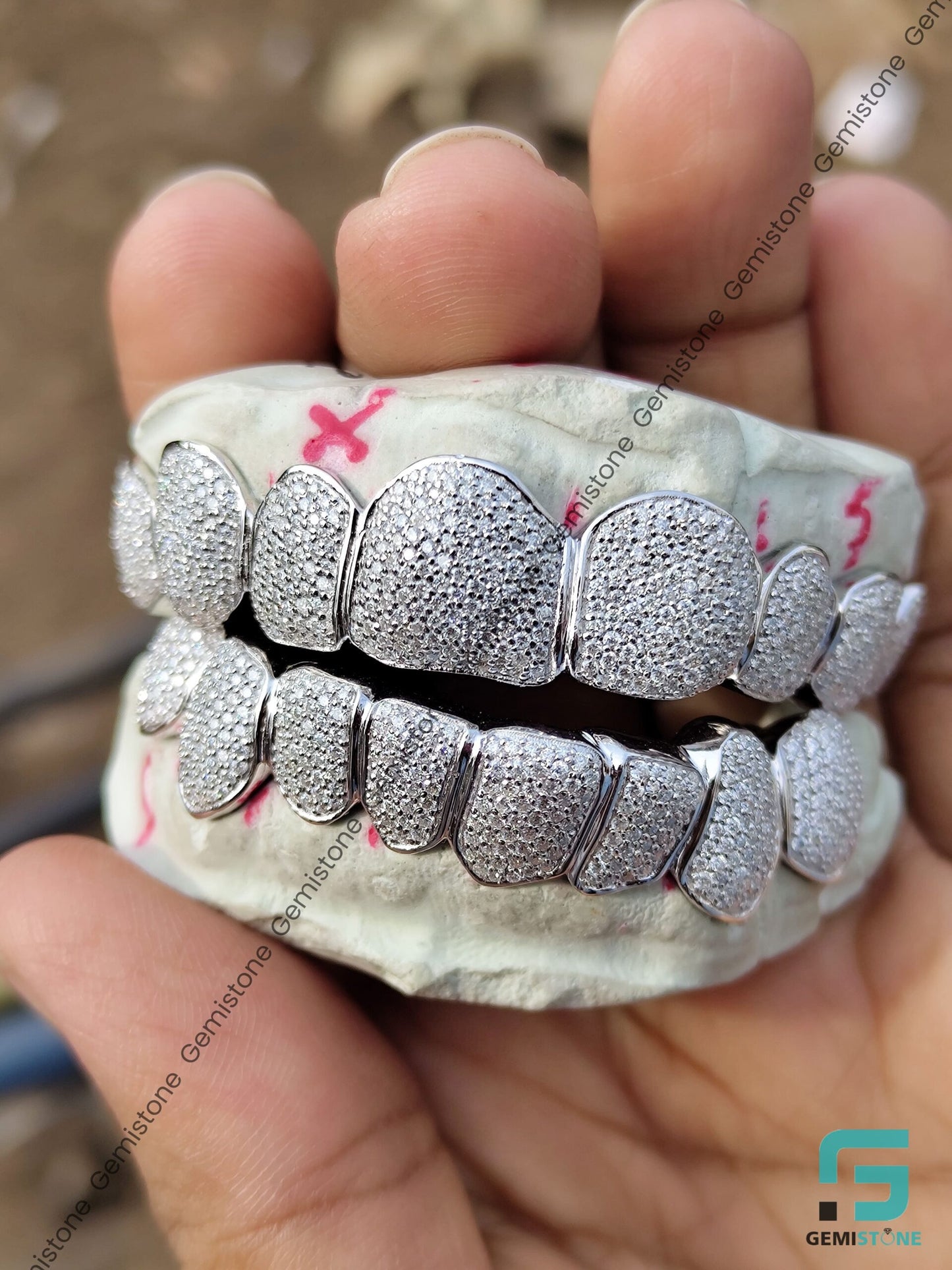 Fully Iced Out 8 Top 8 Bottom VVS Moissanite Grillz 925 Sterling Silver