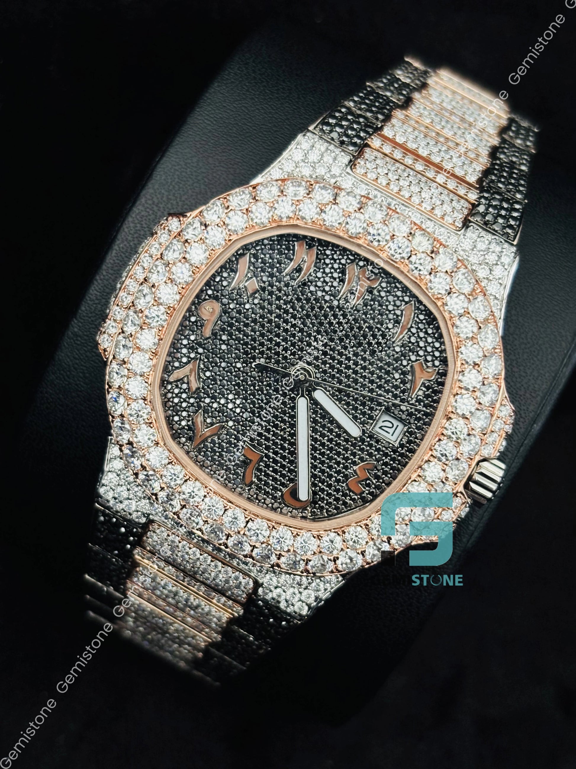 Dual Tone Black_ White Diamond Moissanite Watch