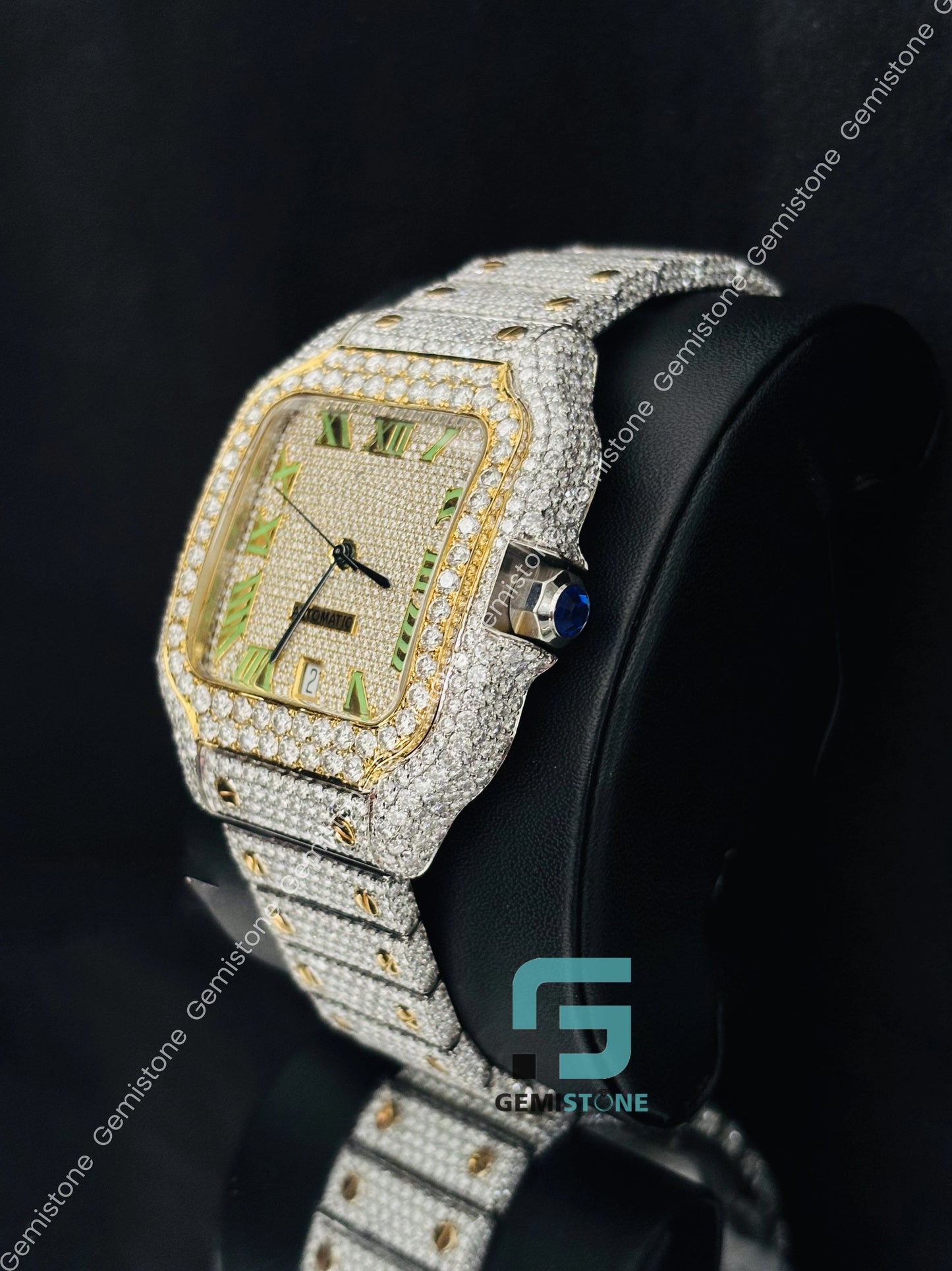 Dual Tone Parrot Color Moissanite Hip Hop Watch for Him