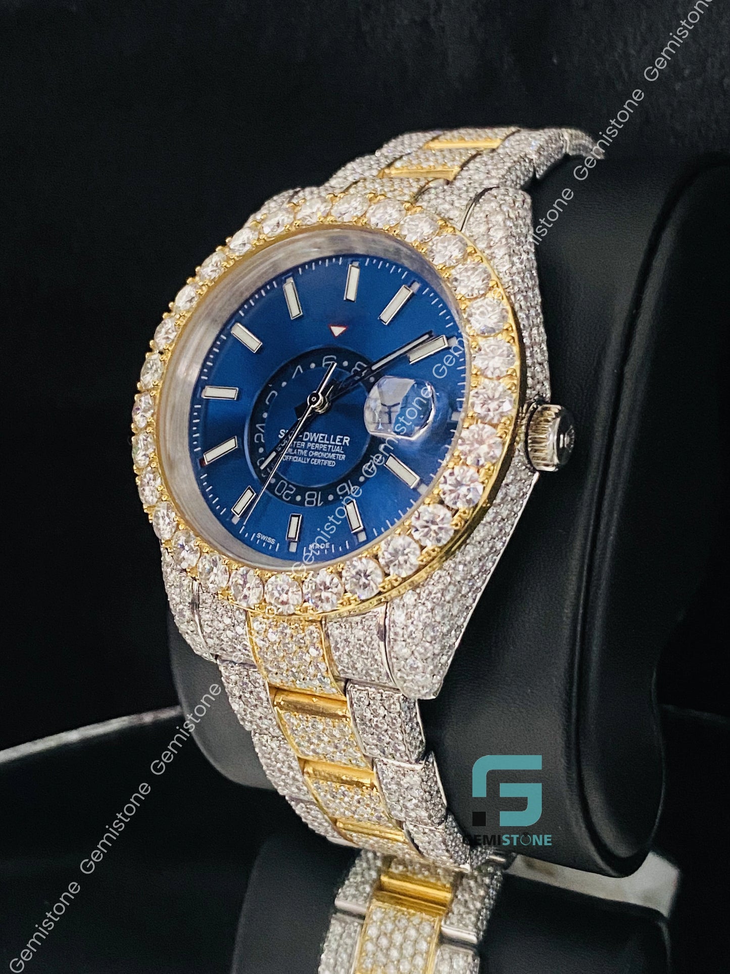 Dual Tone Wrist Bling Bling Watch for Men's