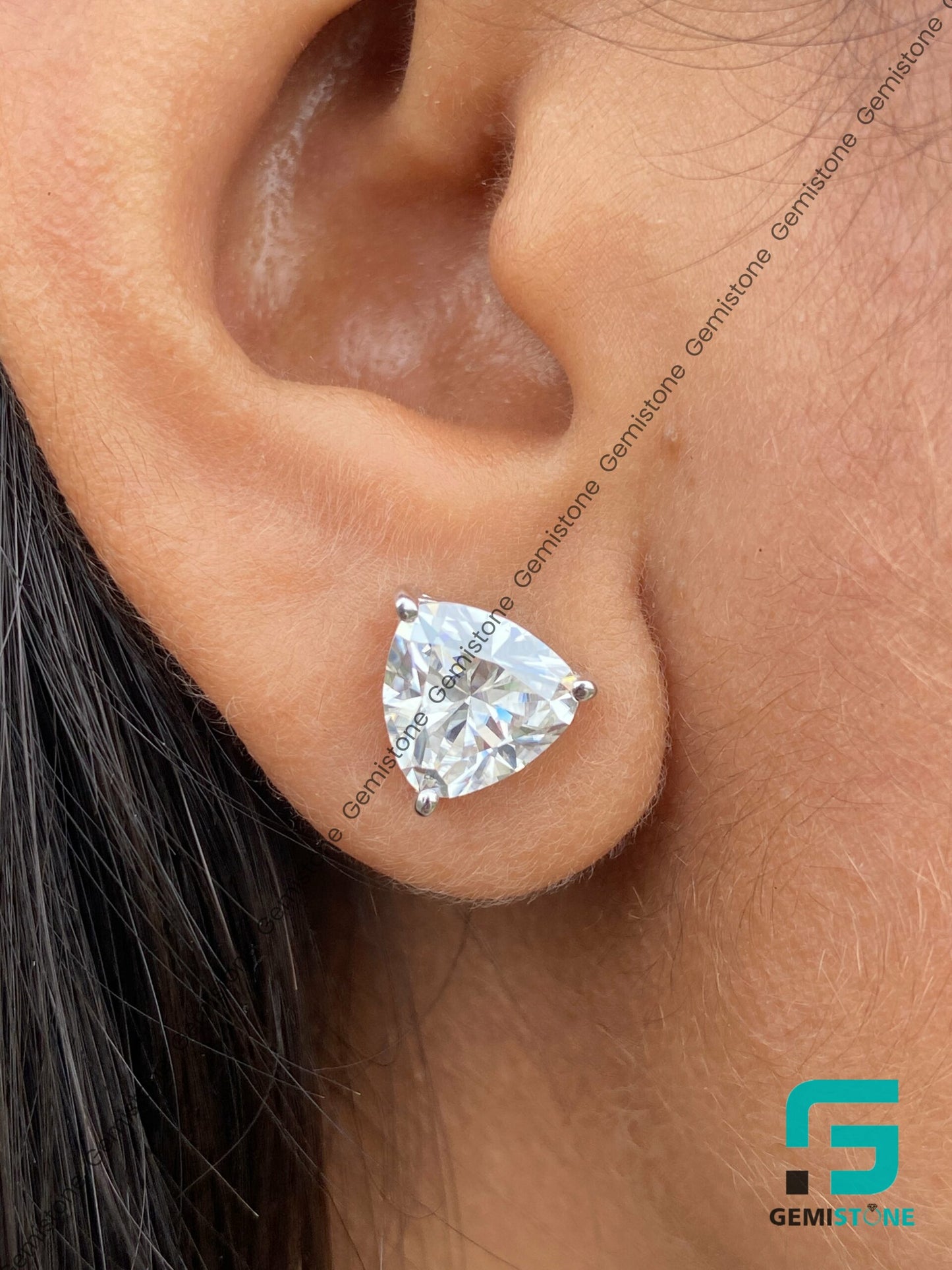 2CT Stud Trillion Cut Diamond Earrings