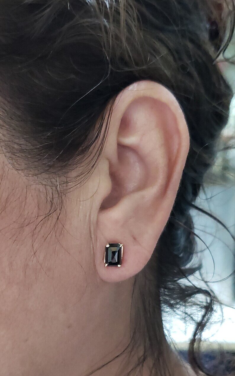 2 Carat Emerald Cut Black Diamond Stud Earrings