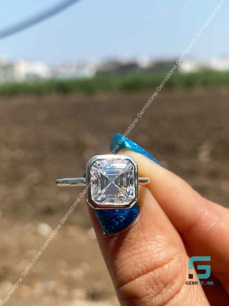 3 CT Asscher Cut Bezel Set Solitaire Moissanite Engagement Ring