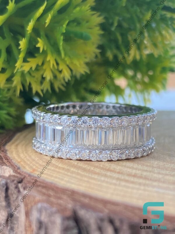 Full Eternity Round & Baguette Cut Moissanite Wide Band Diamond Ring | Iced Out Wedding Ring