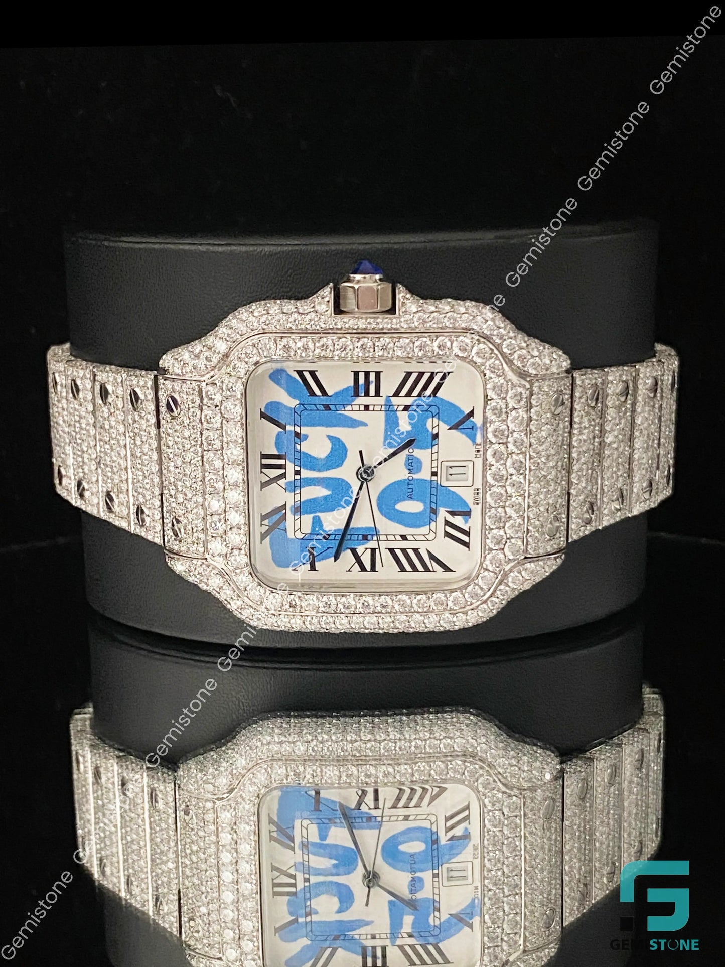 Unique Customized Fully Iced Out VVS D Colorless Round Stone Moissanite Watch