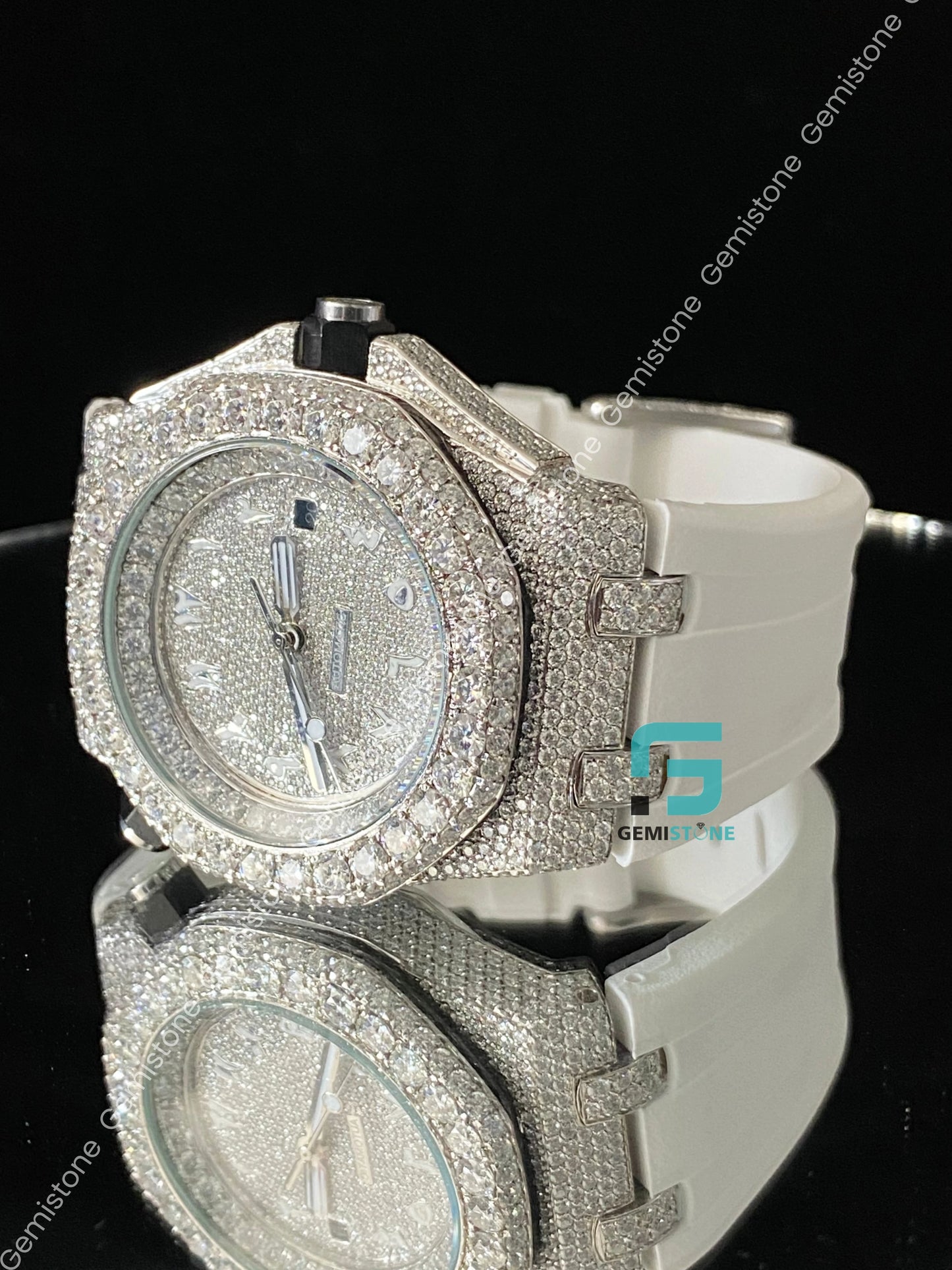 Men's Fully FaceDial White Silicon Strap Moissanite Watch