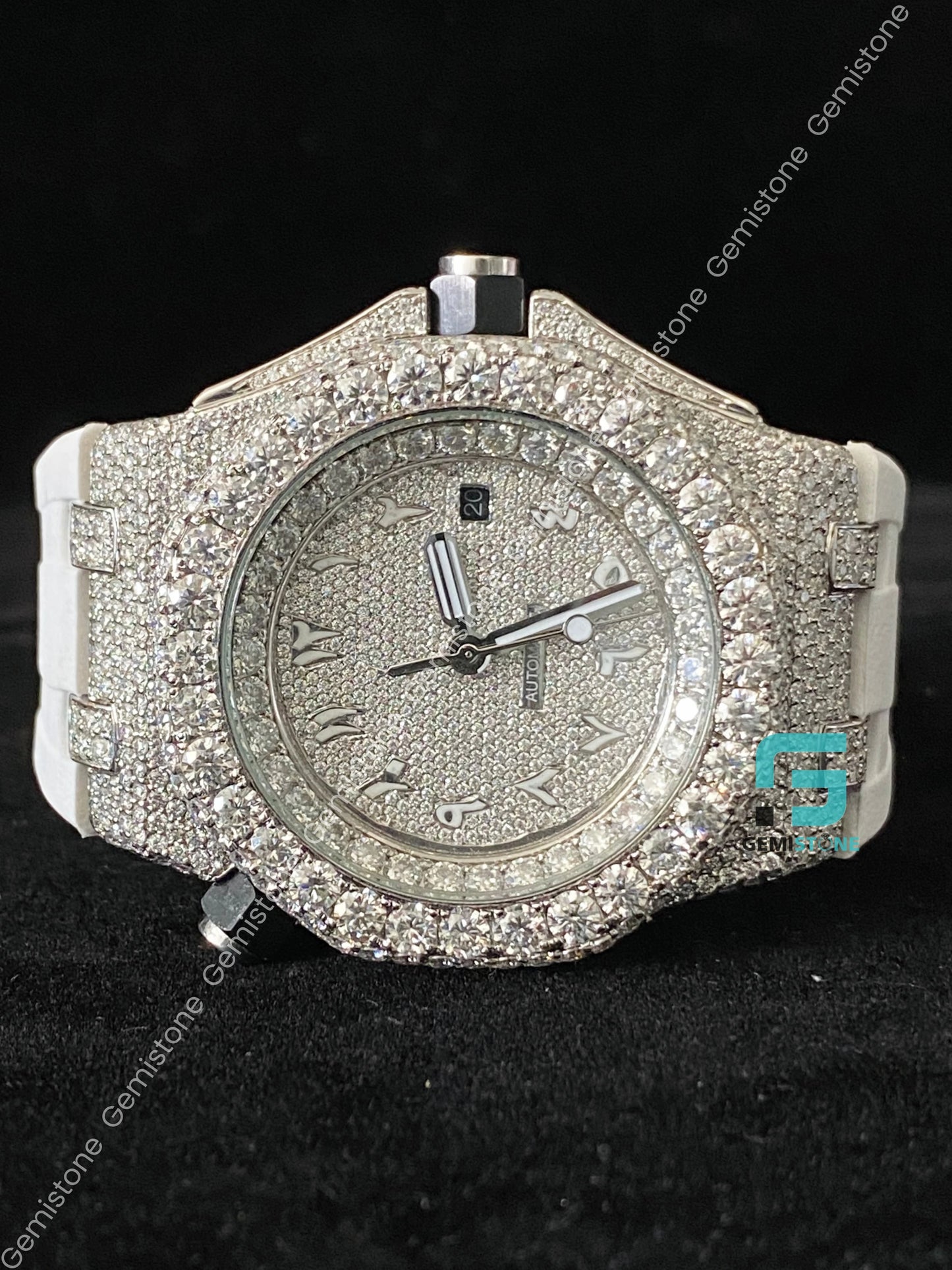 Men's Fully FaceDial White Silicon Strap Moissanite Watch