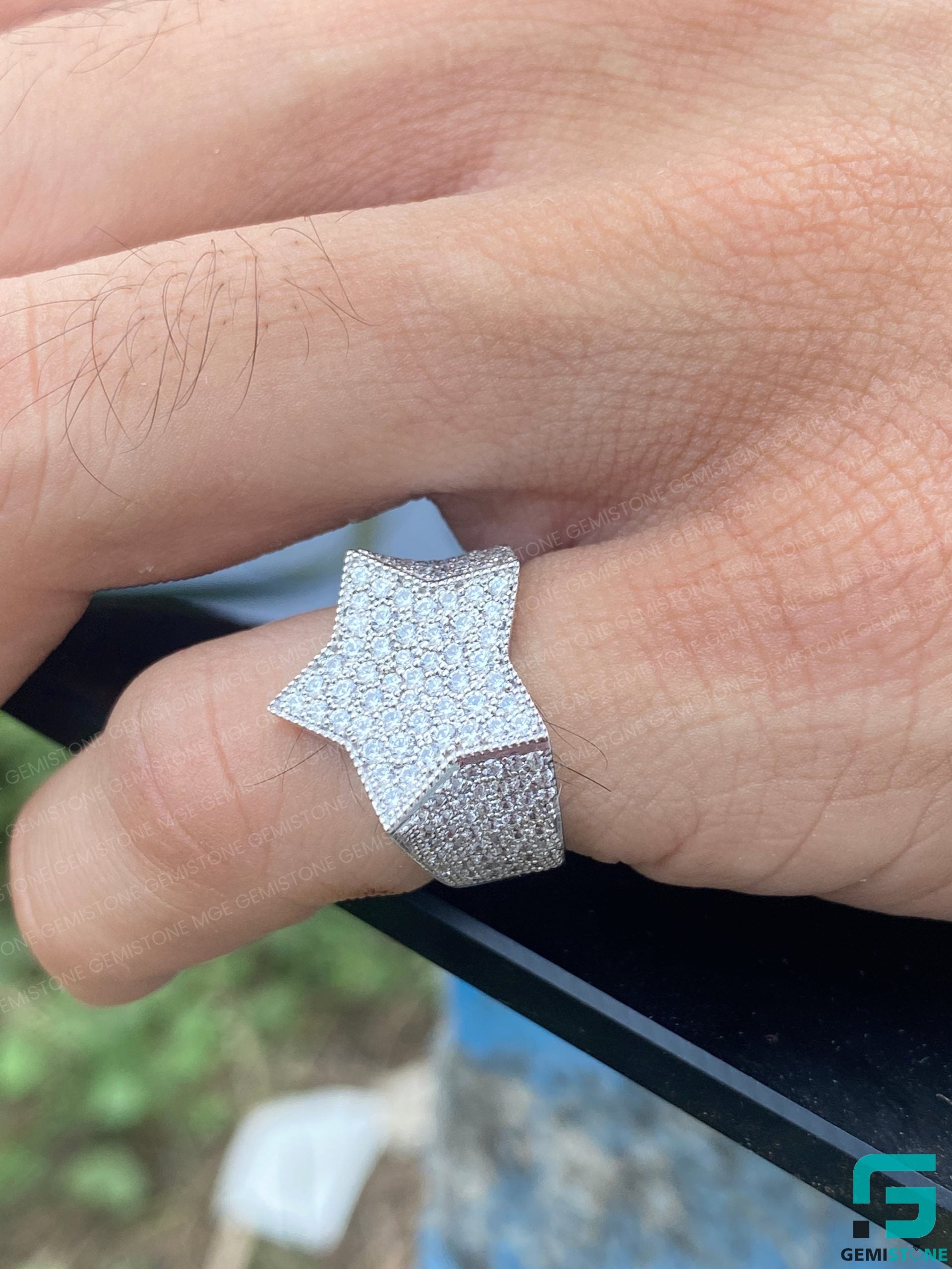 Diamond Ring Iced Out Ring Star Luxury Mens Diamond 3D Star Ring