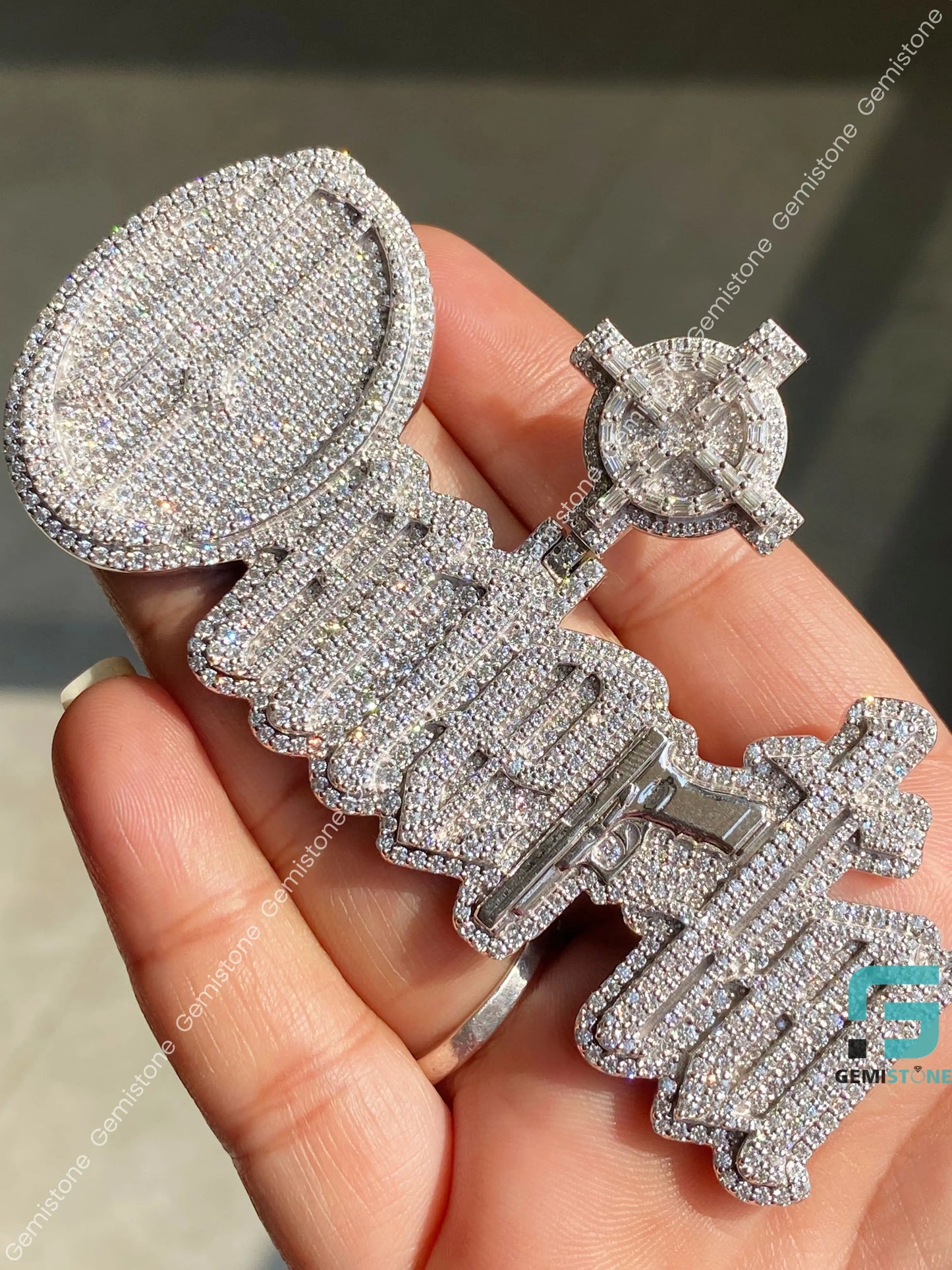 Unisex Fully Iced Out Omerta Moissanite Pendant In 925 Sterling Silver