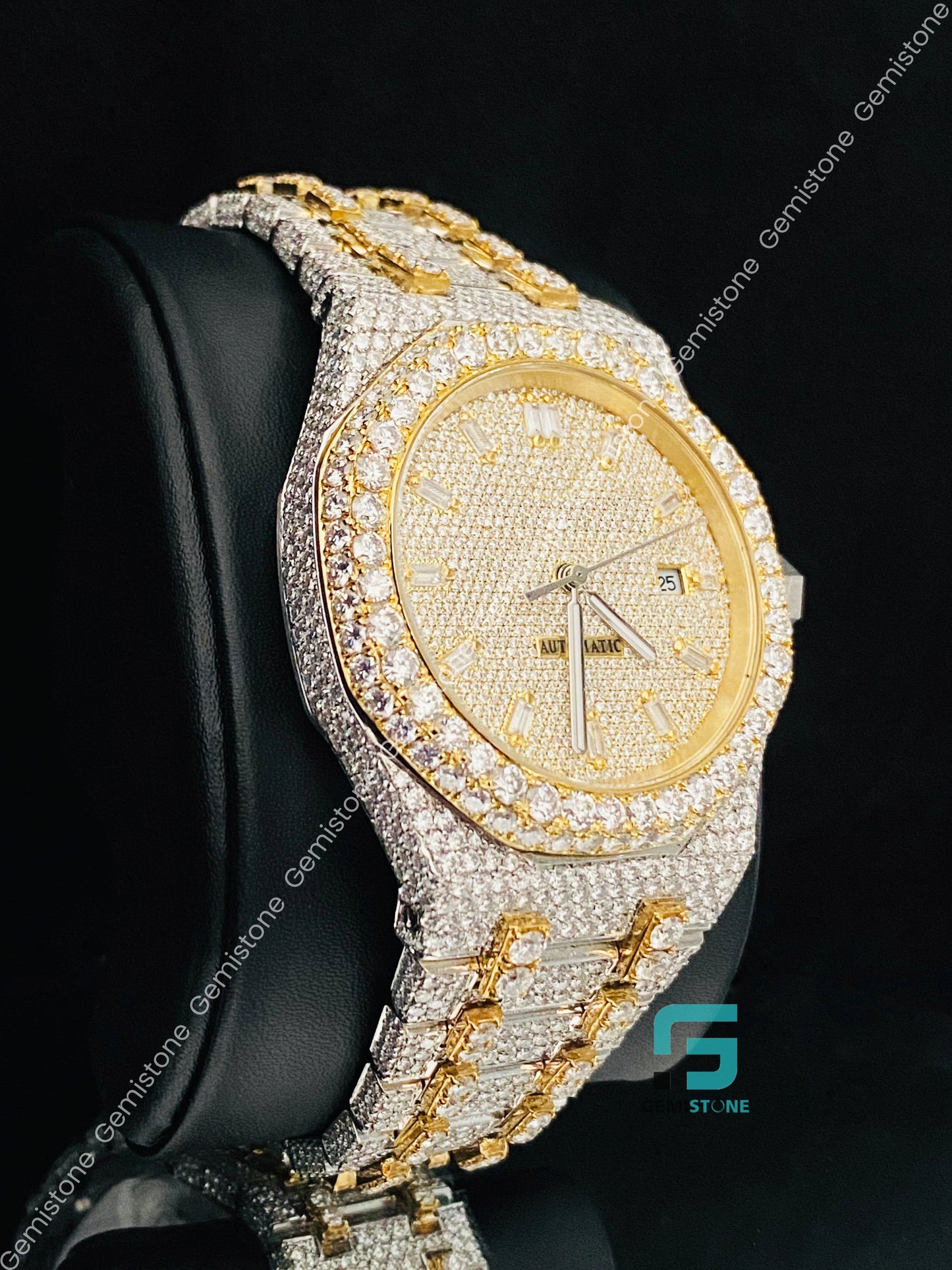 Men's Baguette Bar Fully Studded Rapper Moissanite Watch