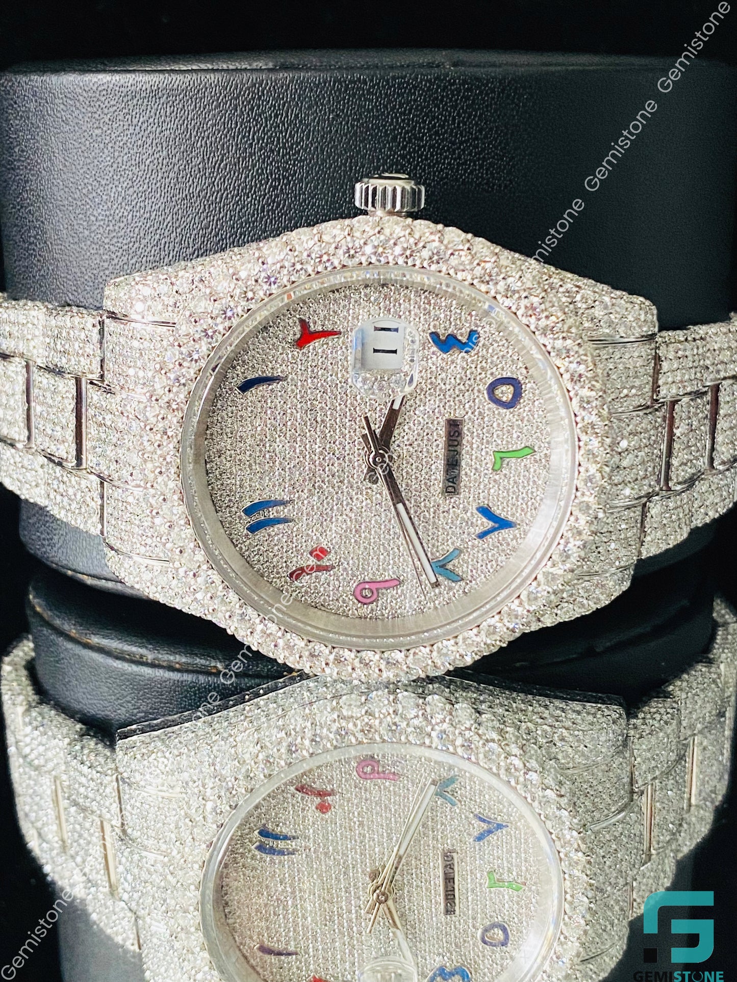 Colorful Number Moissanite Fully Iced Out Studded Watch