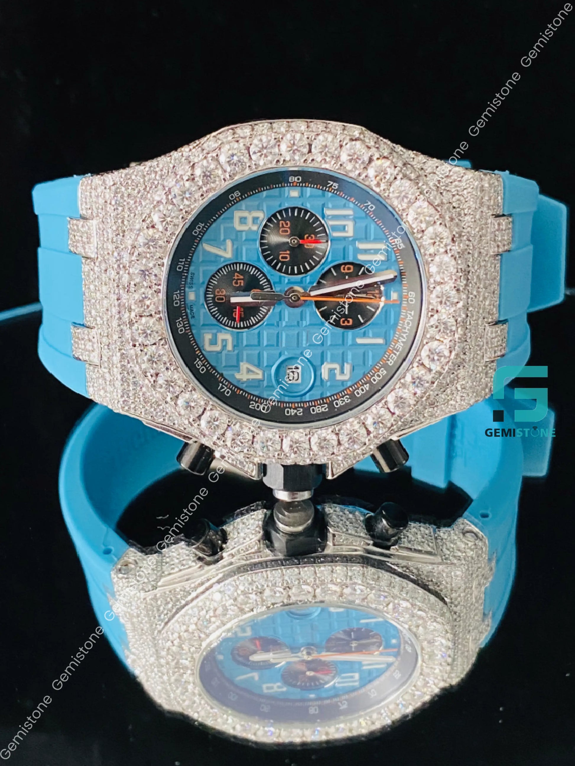 Fully Iced Out Studded Moissanite DiamondWatch