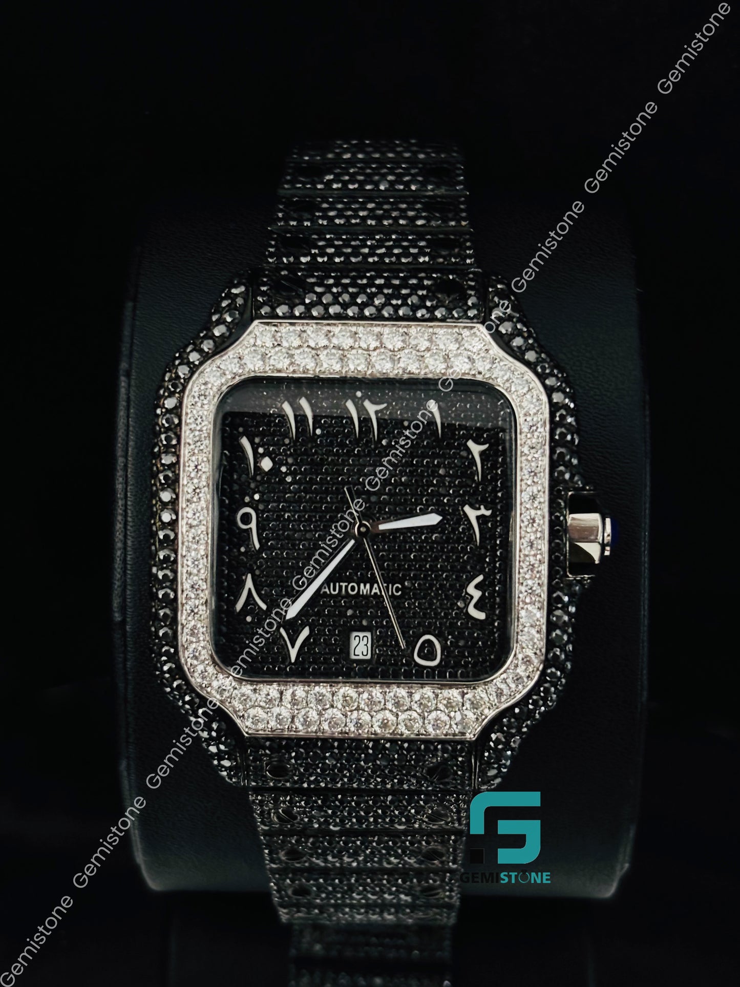 Fully Studded Black Diamond Bust Down Watch
