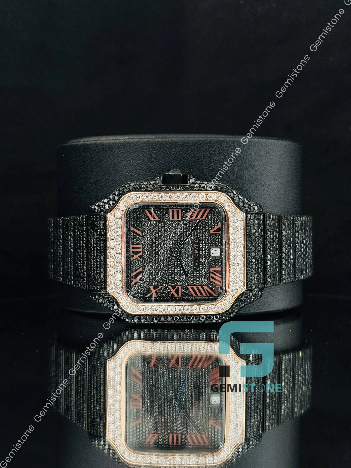 Fully Studded Moissanite Black_ White Diamond Watch