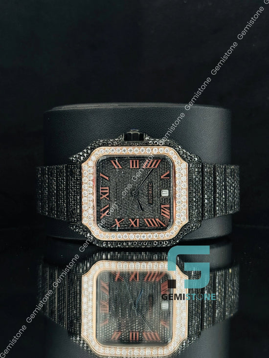 Fully Studded Moissanite Black_ White Diamond Watch Fully Studded Moissanite Black_ White Diamond Watch