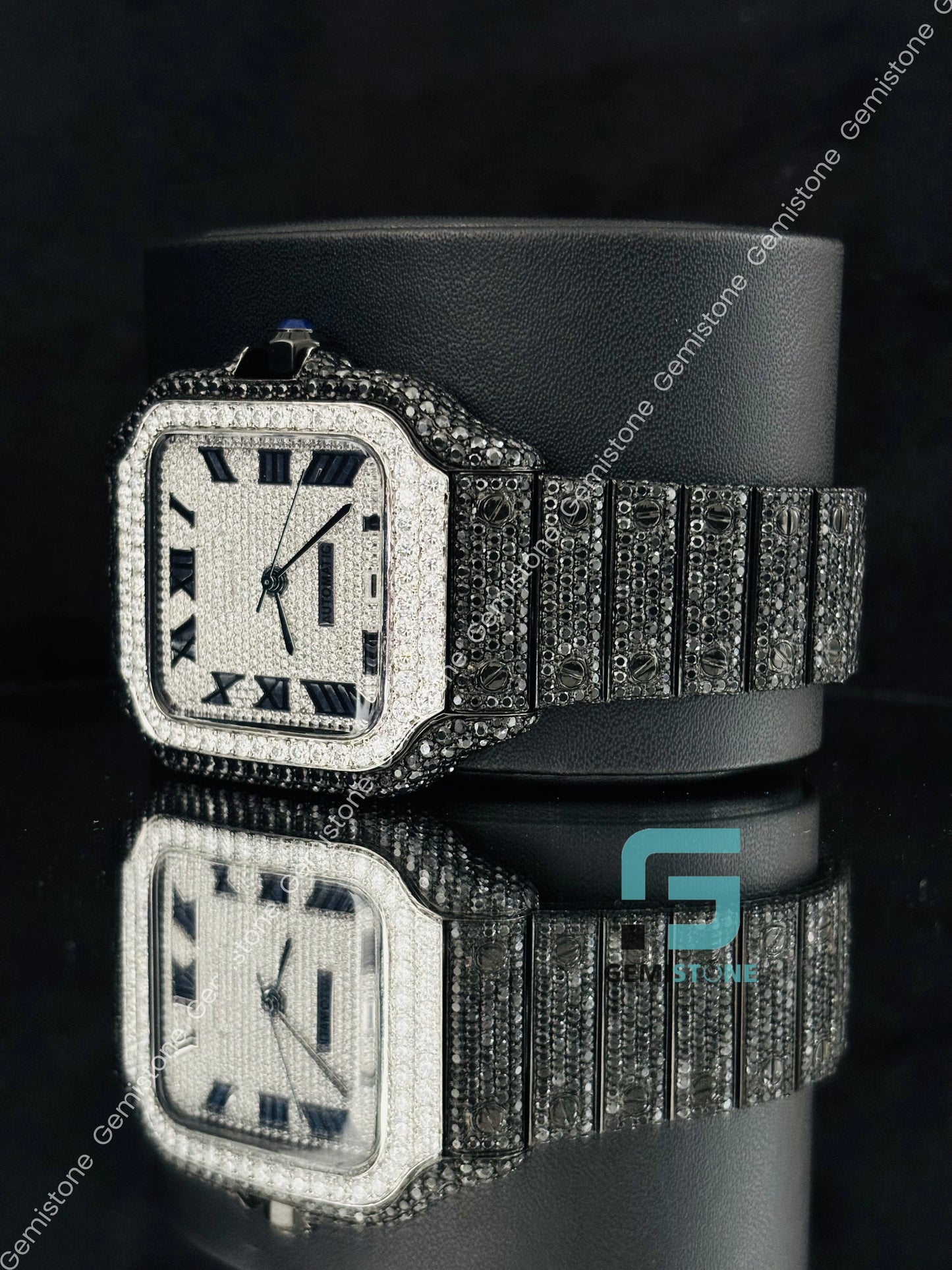 Fully Studded Moissanite Roman Number Watch For Him