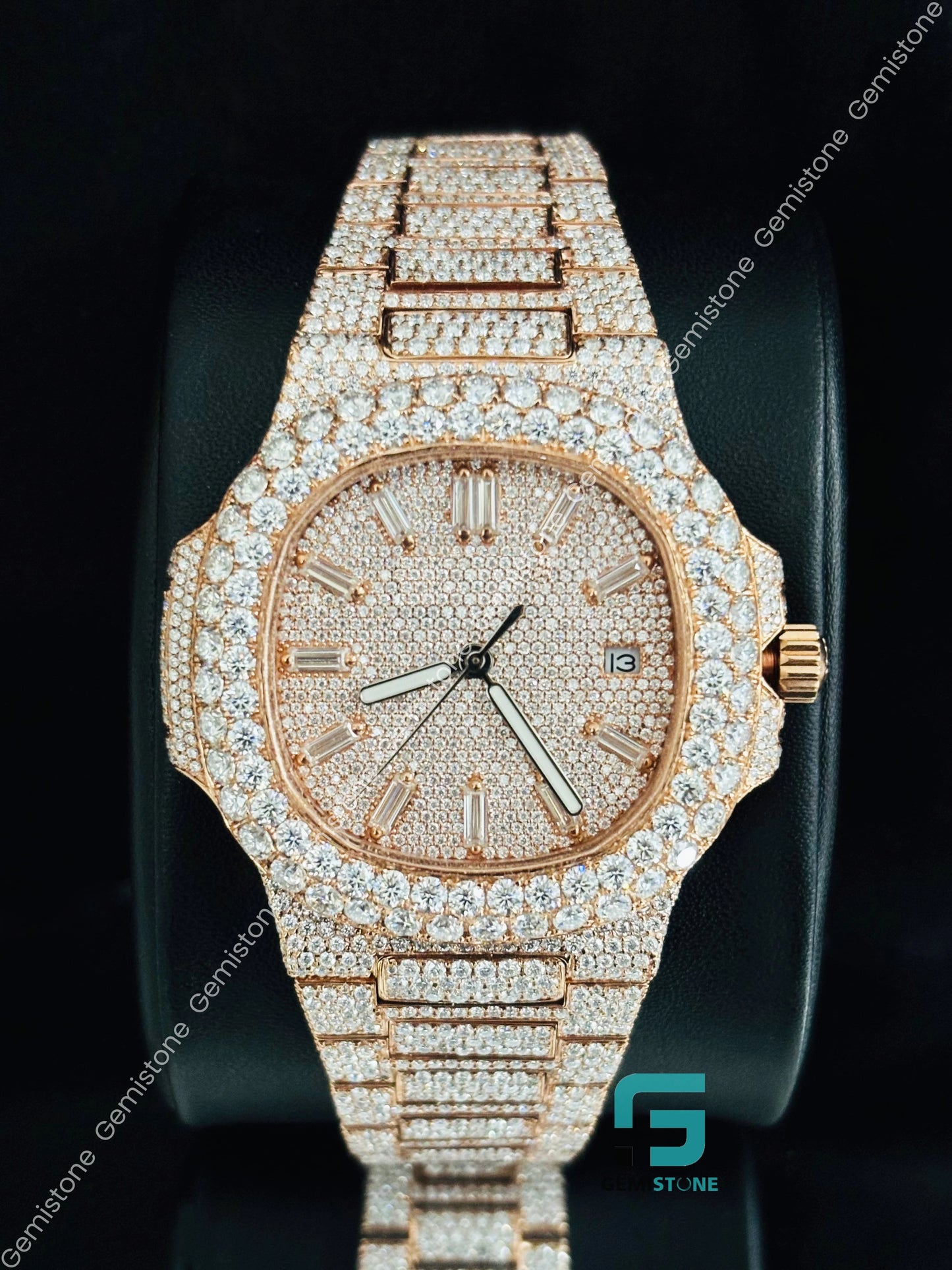 Fully Studded Moissanite Rose Gold Plated Watch